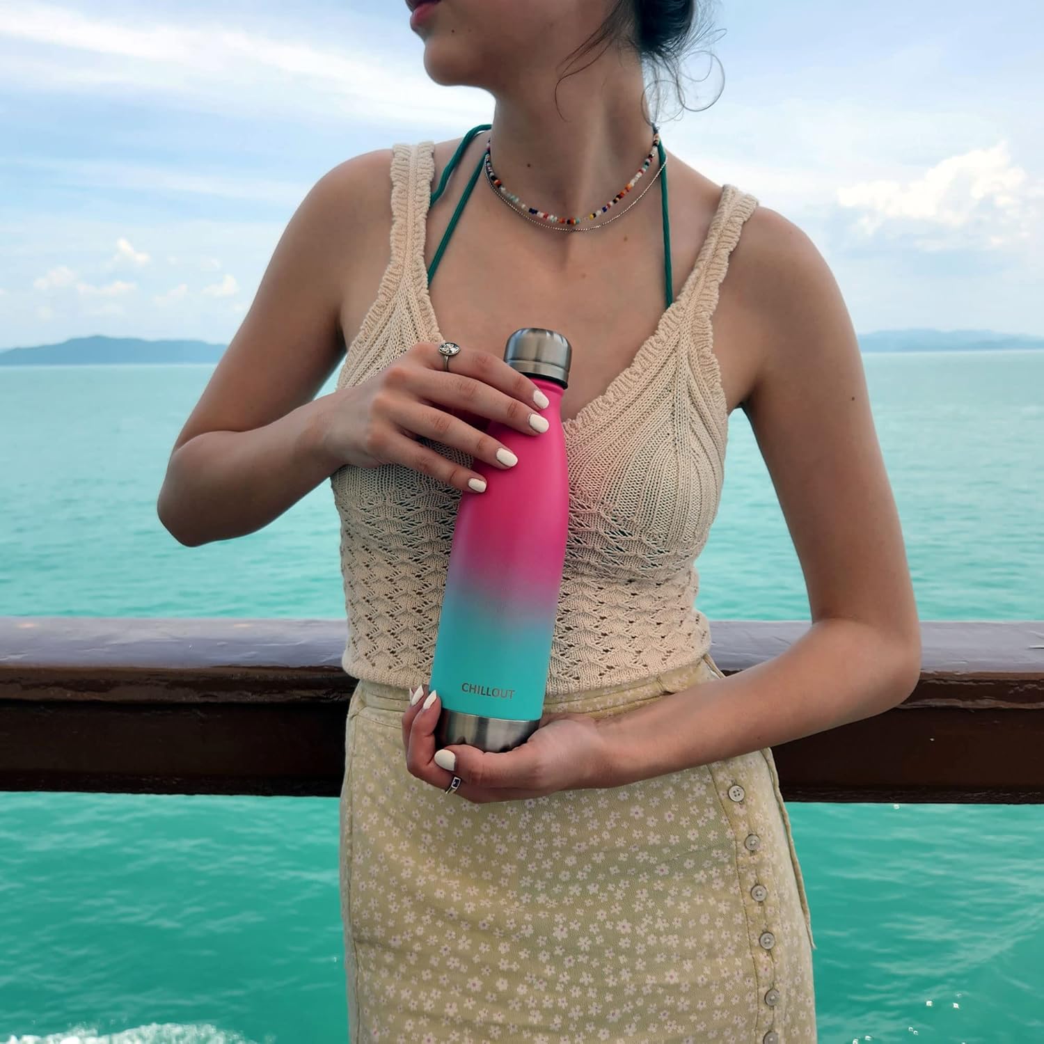 CHILLOUT LIFE – Botella de agua infantil. de acero inoxidable para la escuela, con aislamiento de doble pared, en forma de botella de refresco,