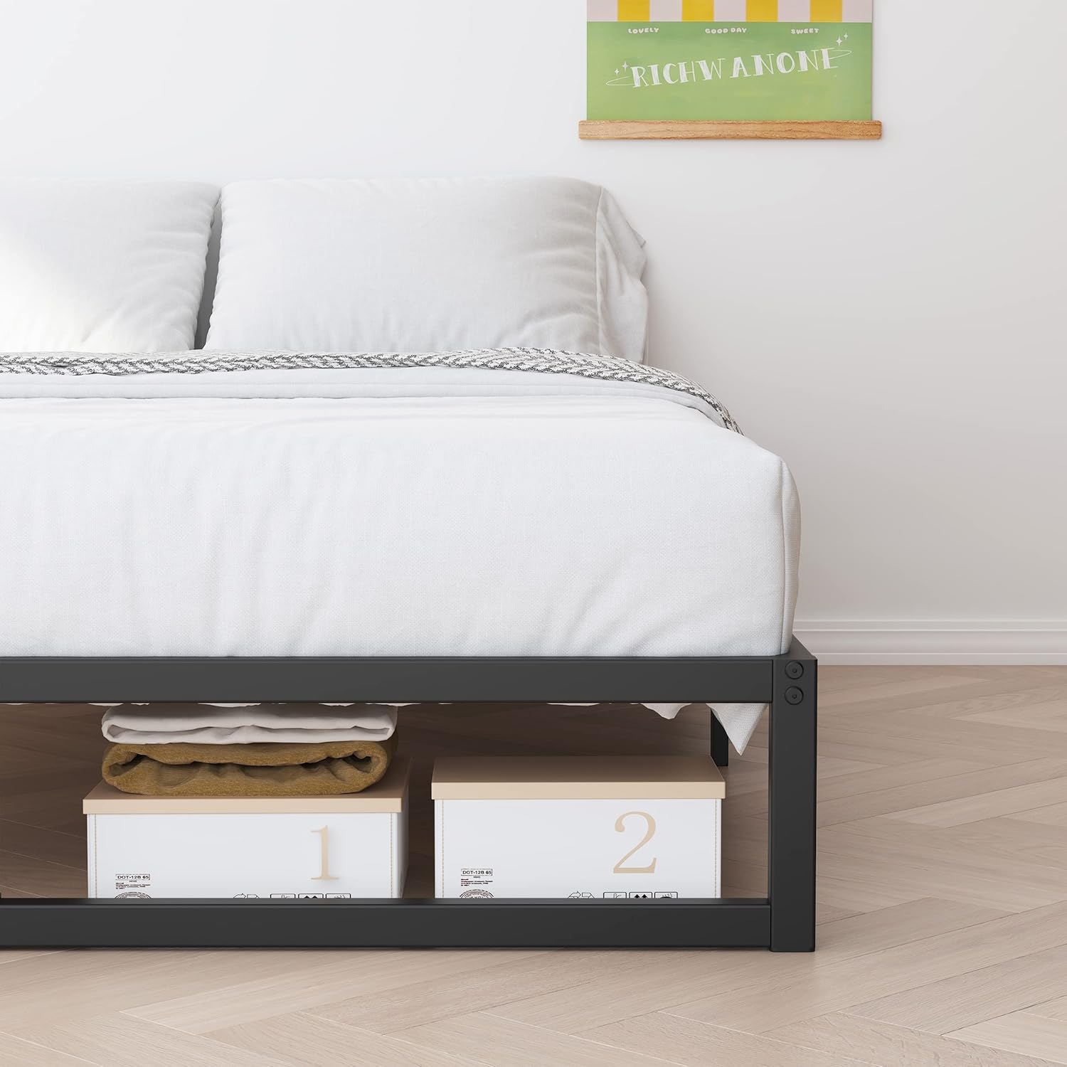 Sealvvos Base de cama tamaño King de 18 pulgadas, no necesita somier, plataforma de metal resistente con soporte de listones de acero, sin ruido,