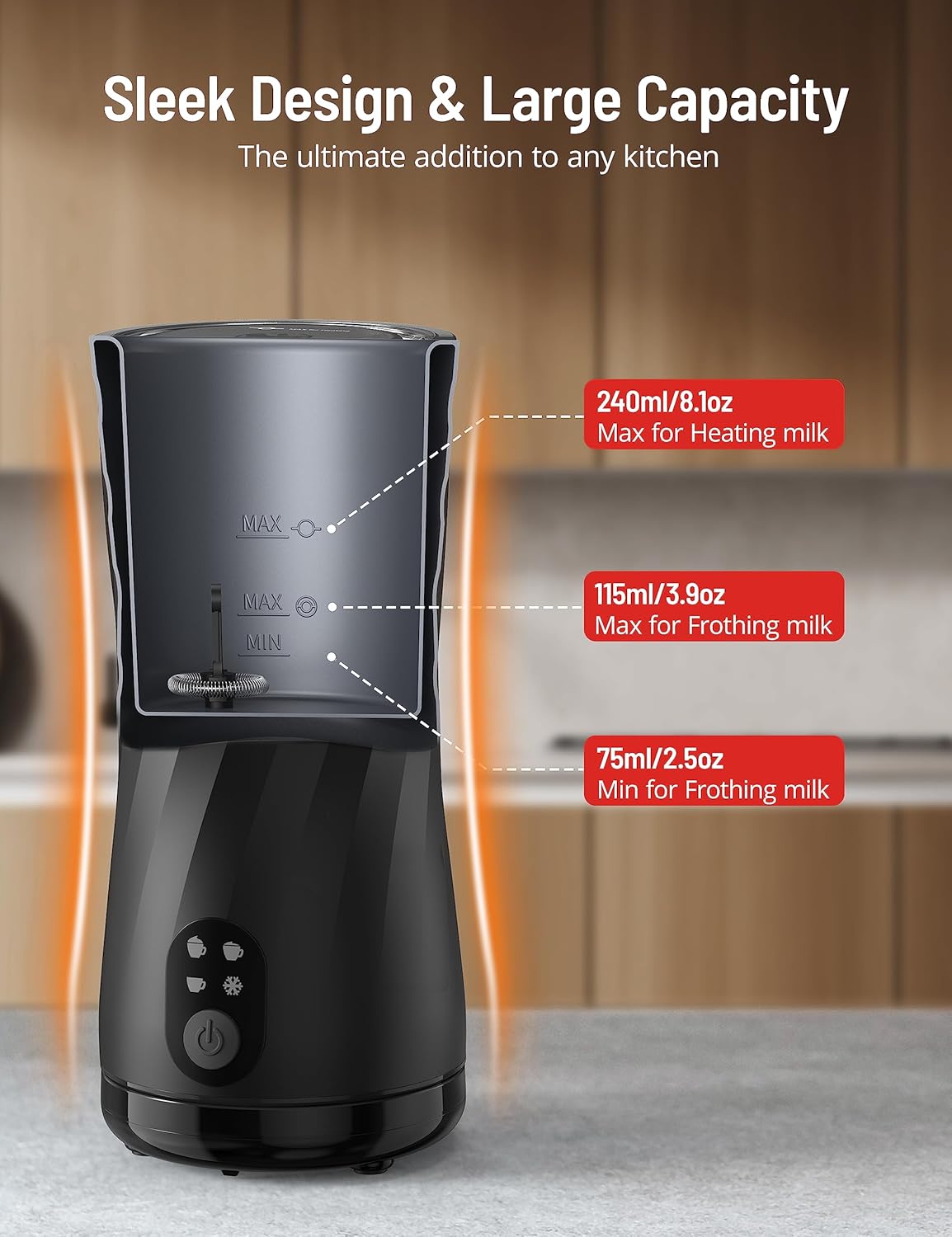 Symdral Espumador de leche, espumador de leche 4 en 1 y vaporizador, máquina automática de espuma fría y caliente y calentador de leche, con apagado