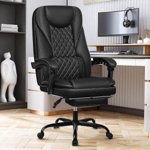 Silla de oficina ejecutiva, silla de oficina reclinable de cuero grande y alta con reposapiés, respaldo alto, silla de escritorio de oficina en Silla de oficina ejecutiva, silla de oficina reclinable de cuero grande y alta con reposapiés, respaldo alto, silla de escritorio de oficina en