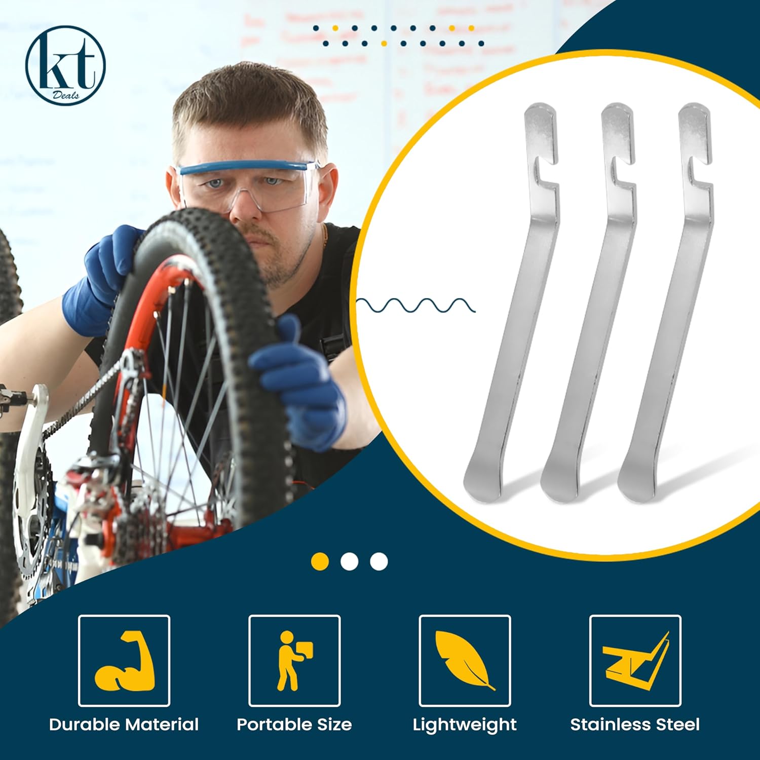 3 piezas de cucharas de hierro para neumáticos de bicicleta, palancas de bicicleta para cambiar, kit de herramientas de reparación de neumáticos,