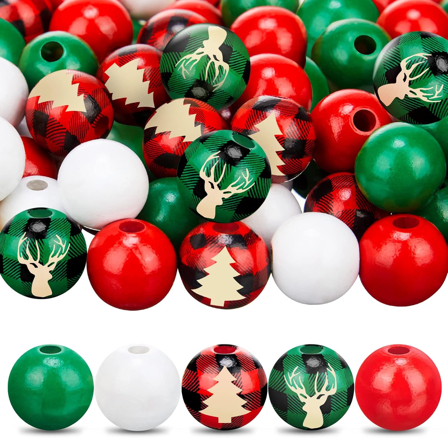 1000 cuentas de madera de 0.472 pulgadas (0.472 in), cuentas redondas de madera para manualidades, día de San Valentín, Navidad, joyería (rojo,