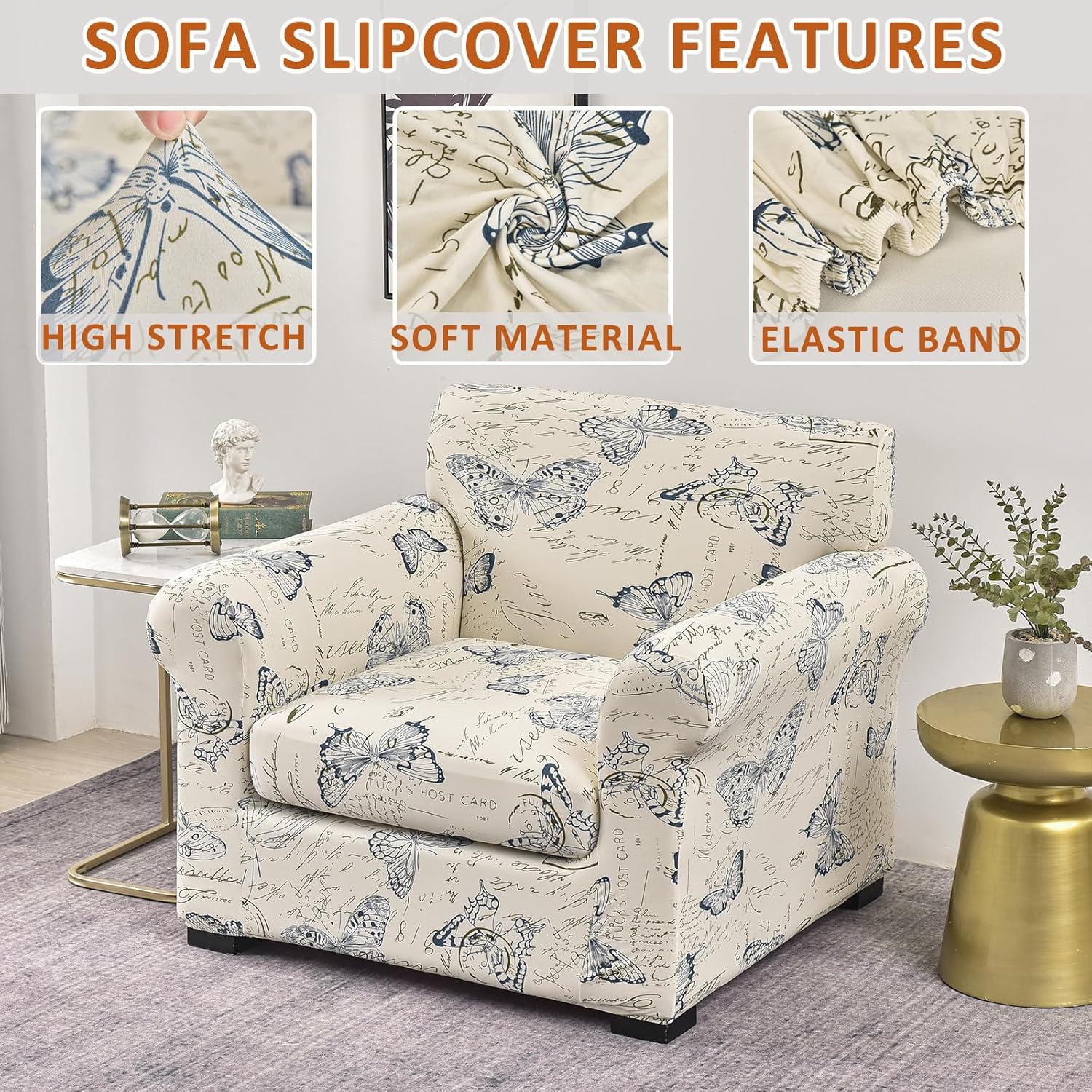HAOYONG Funda para sillón, 2 piezas, fundas de elastano de alta elasticidad, funda para sillón de 1 plaza, funda antideslizante y lavable para sala