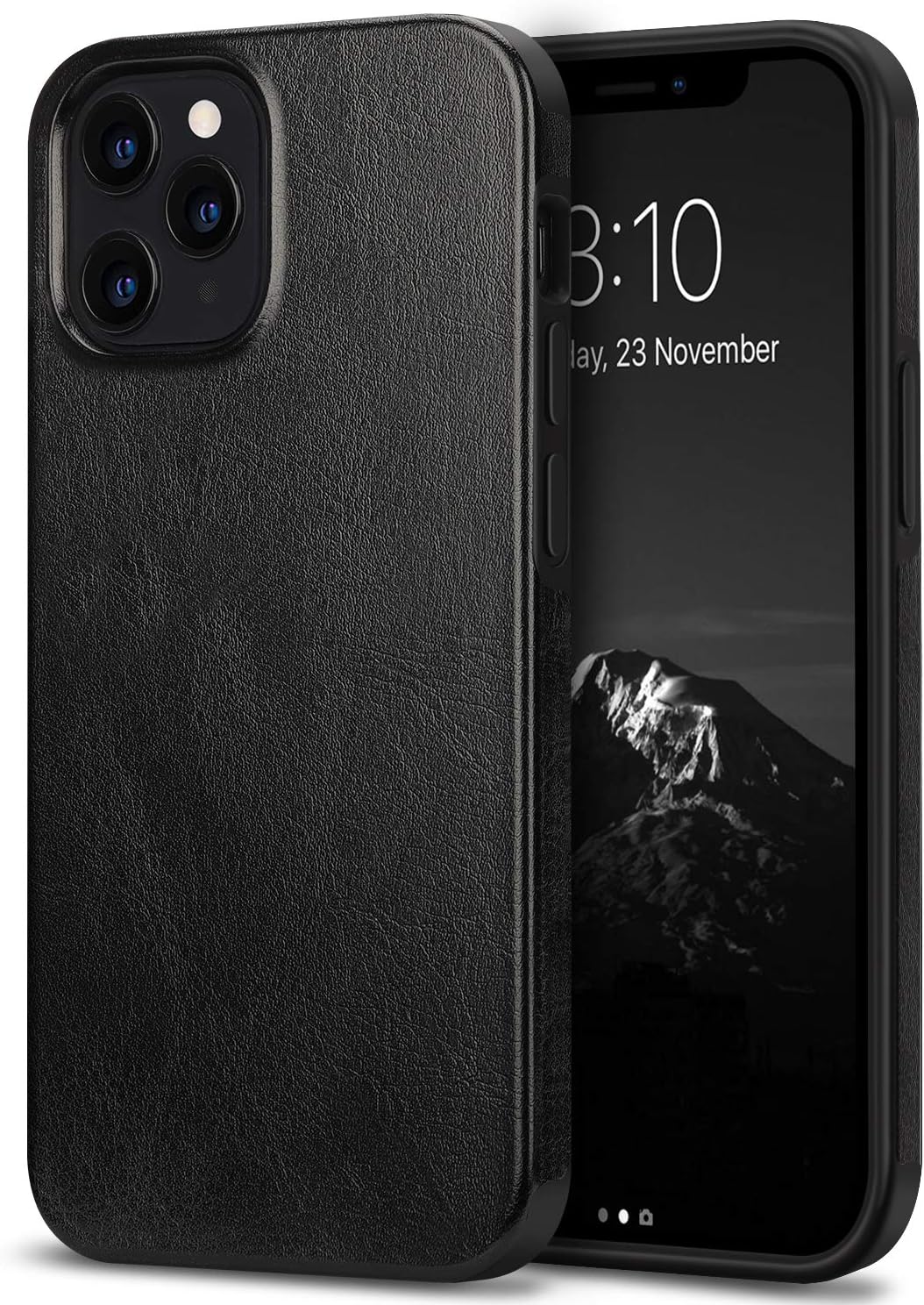 TENDLIN Compatible con iPhone 12 Pro Max Case Premium Leather TPU Hybrid Case (negro)