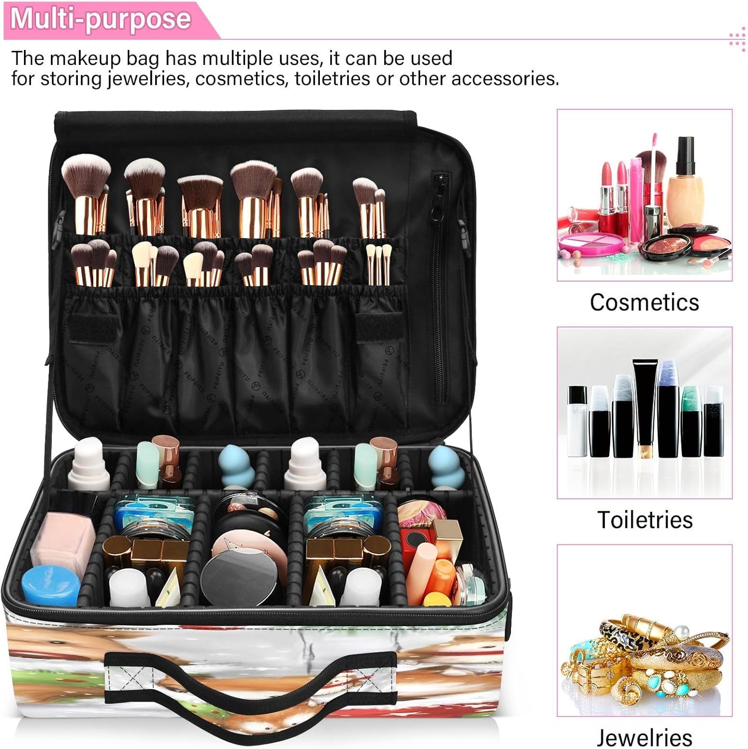Zathe Bolsas de cosméticos de viaje de animales del bosque blanco y verde para mujeres, neceser de viaje, bolsas de maquillaje grandes con