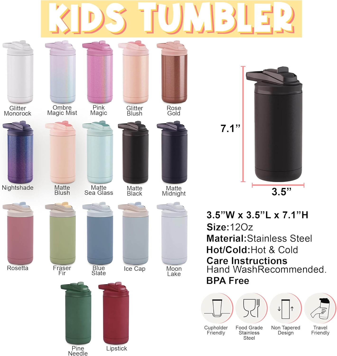 Botella de agua personalizada para niños y niñas, vaso personalizado de acero inoxidable de doble pared de 12 onzas con tapa de popote