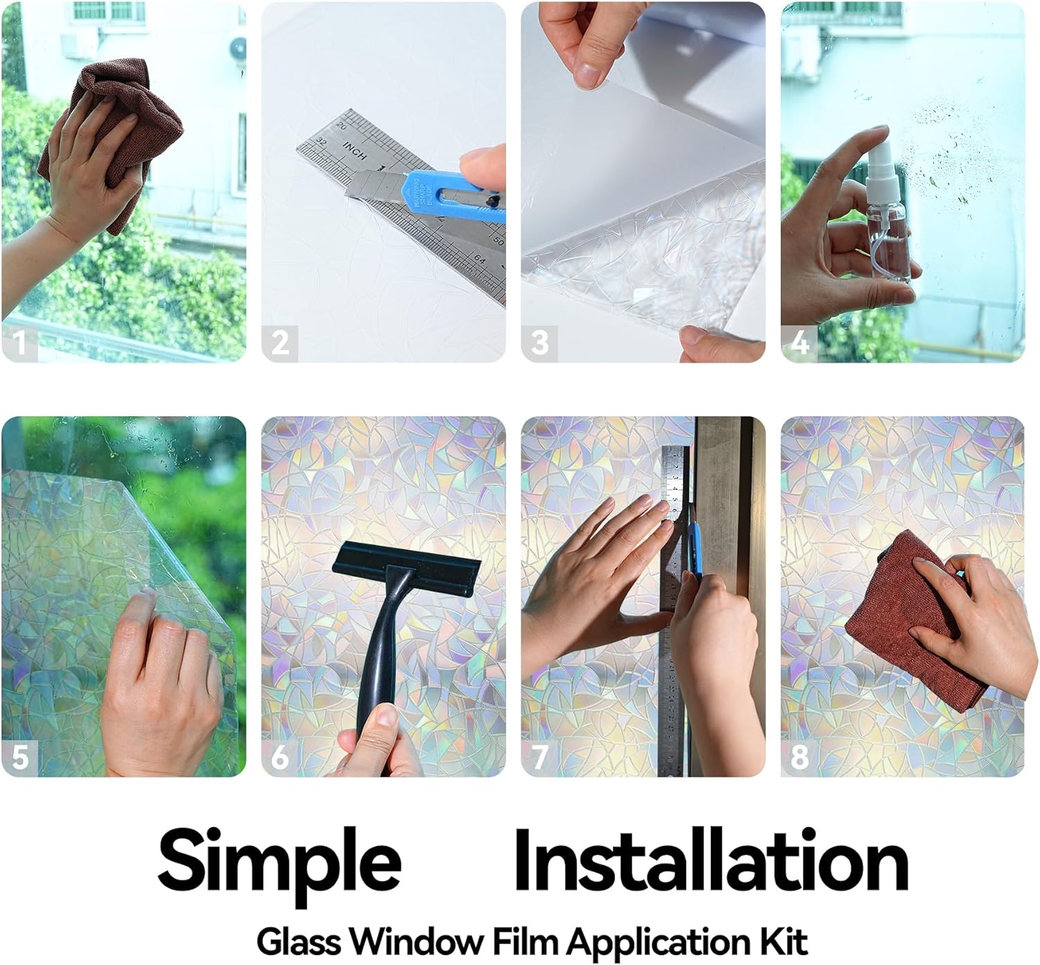 Película de privacidad para ventana, 17.5 x 78.7 pulgadas, película de ventana arcoíris para privacidad de vidrio, película decorativa para