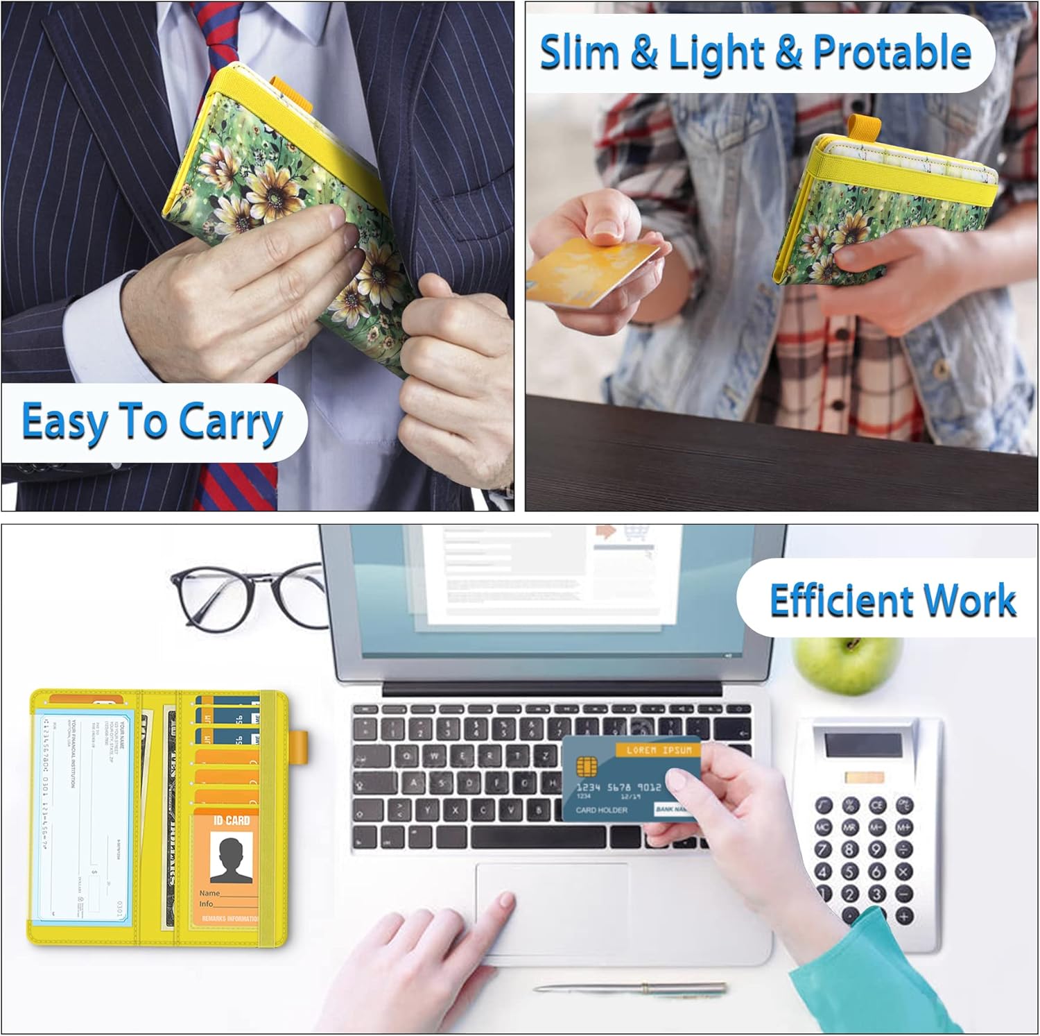 bvya 2 fundas para chequera para hombres y mujeres con bloqueo RFID, soporte de cuero impreso de alta calidad para chequera, carteras delgadas con