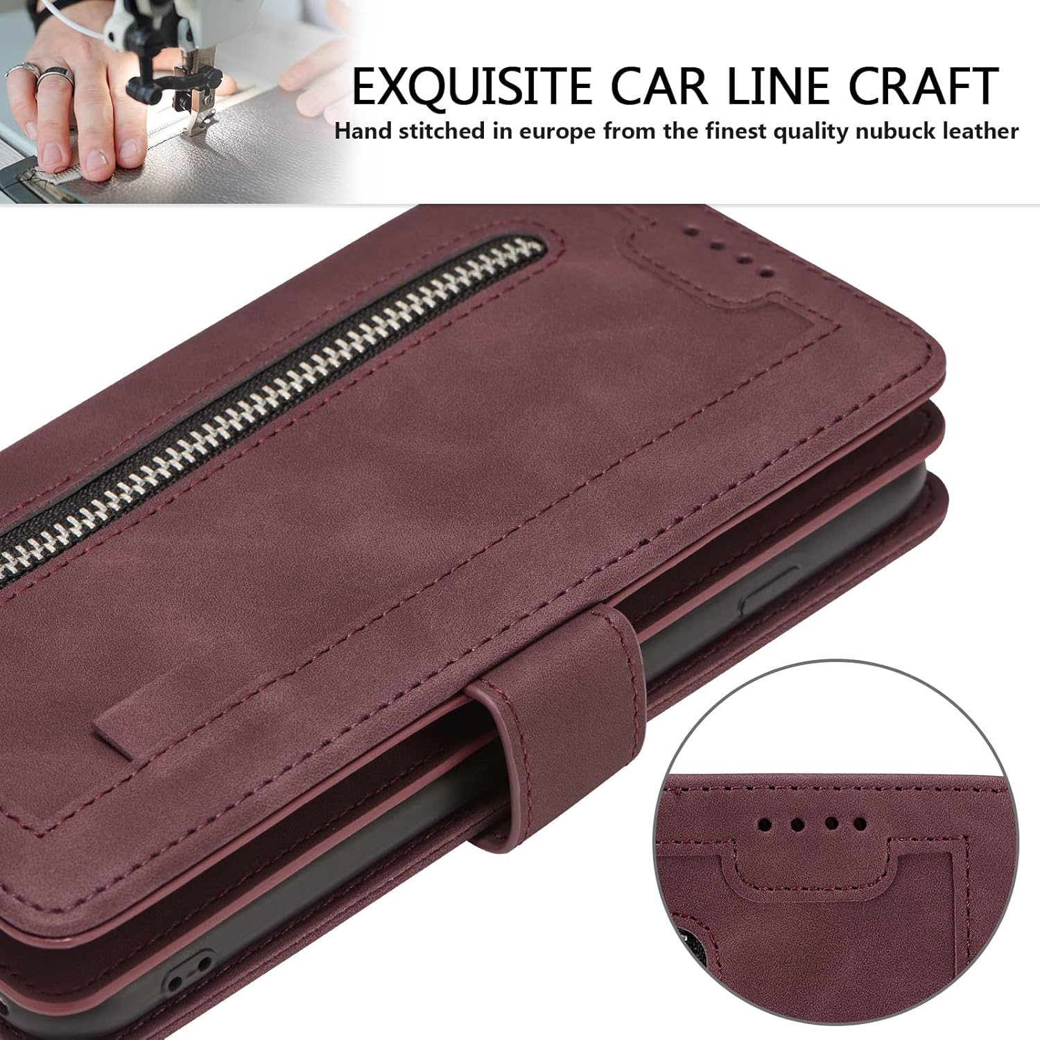 EYZUTAK Funda de teléfono tipo cartera para Samsung Galaxy S8, retro mate 9 ranuras para tarjetas, funda de bolsillo con cremallera, cierre