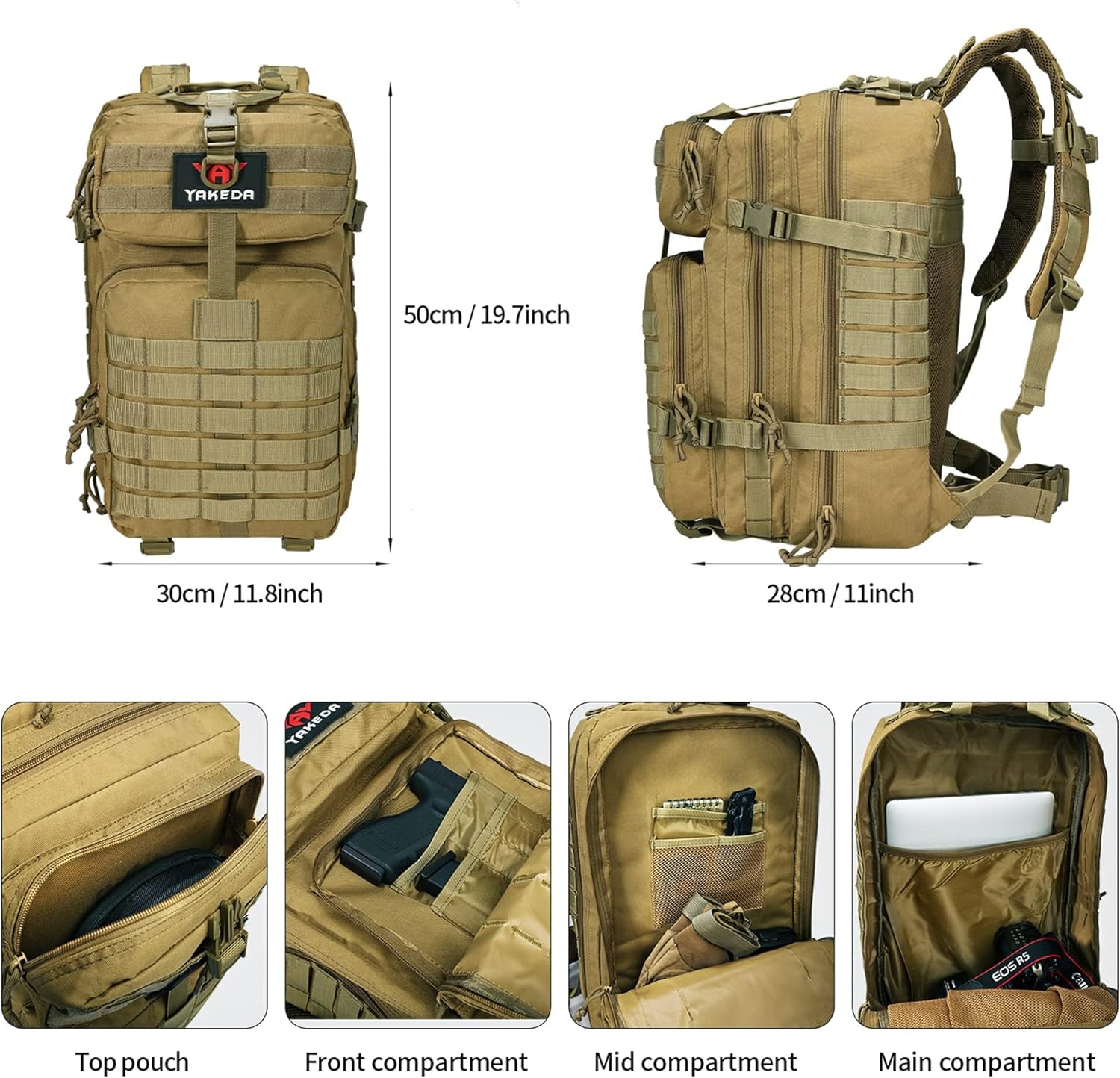 BOMTURN Mochila militar táctica Molle Bolsa 45L Mochila grande impermeable Mochila Ejército 3 días de asalto supervivencia bolsa Pack, Beige