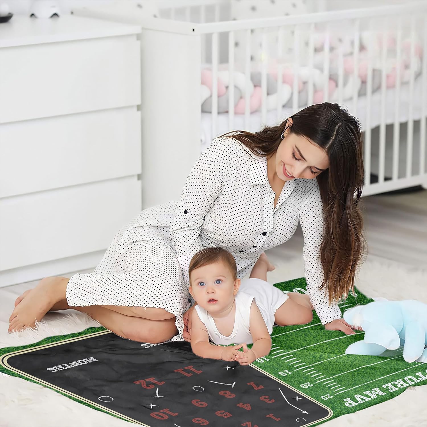 Pavo Manta de hito de fútbol prémium para bebés niños, incluye 3 marcos exclusivos, manta mensual personalizada para recién nacido, ultrasuave y