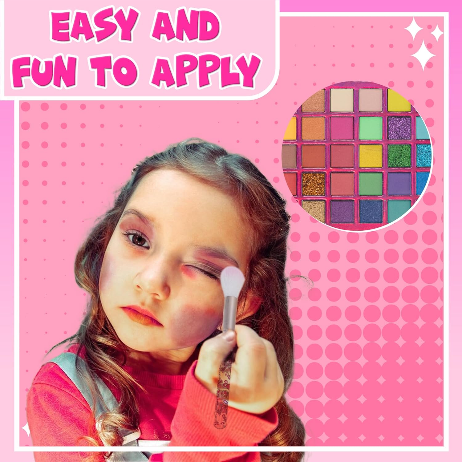 Townley Girl Barbie Paleta de sombras de ojos de 35 pozos, colores brillantes y opacos, pigmentada mezclable, 8 pinceles de aplicación no tóxicos
