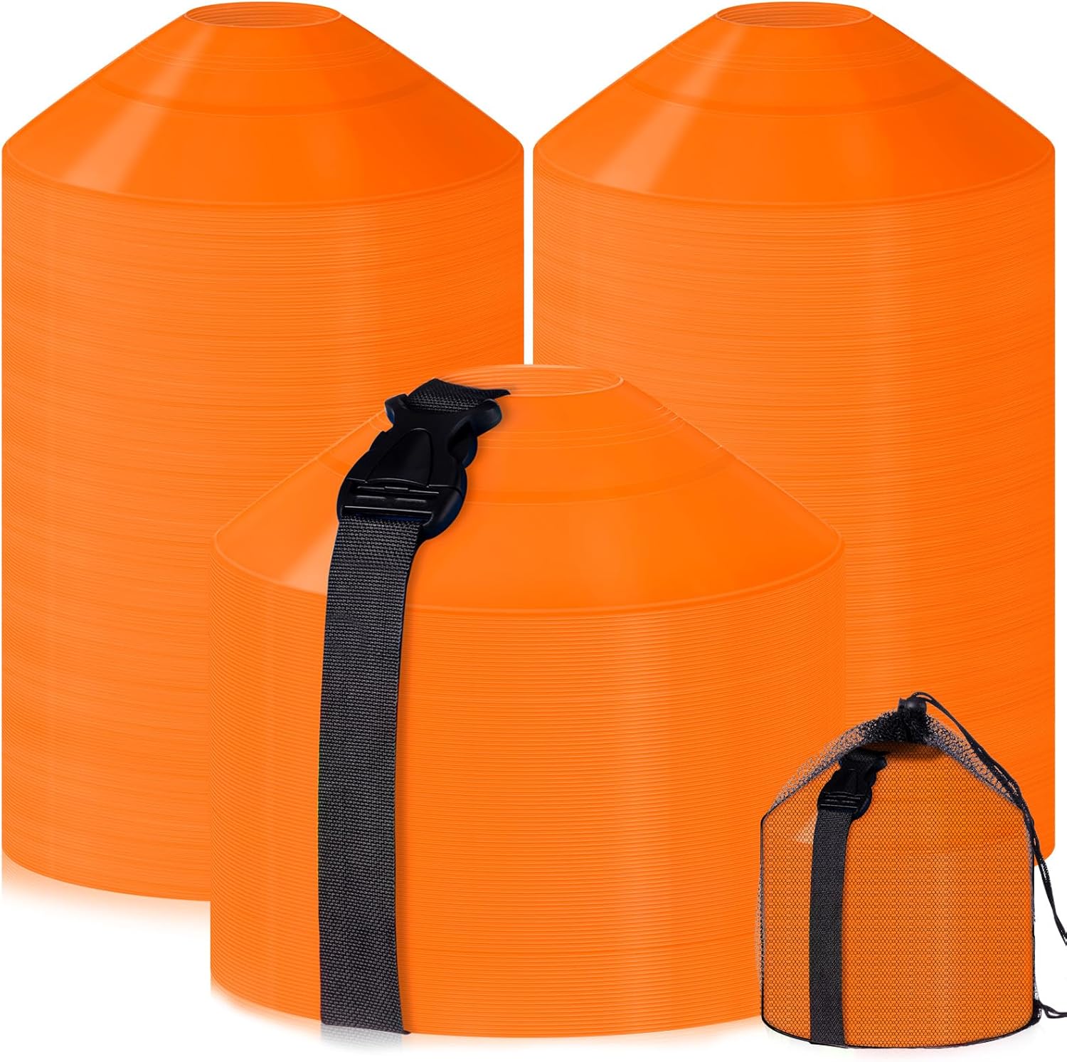 Sratte 200 conos de fútbol con correa y bolsa de malla, conos de disco de agilidad, conos de entrenamiento de fútbol, conos deportivos para
