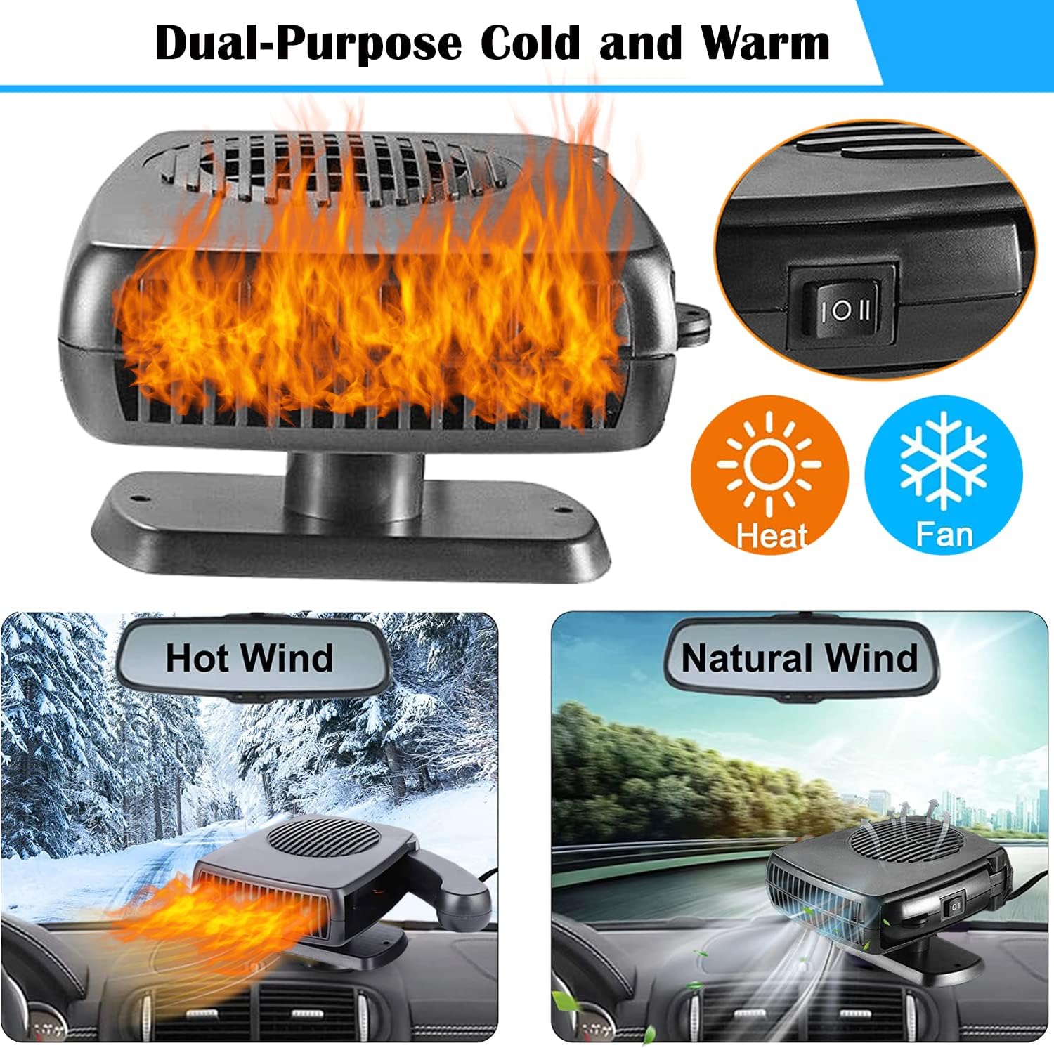 Calentador de coche de 12 V, portátil de 200 W, alta potencia, 2 en 1, descongelador de calentamiento rápido, conecta el encendedor directamente en