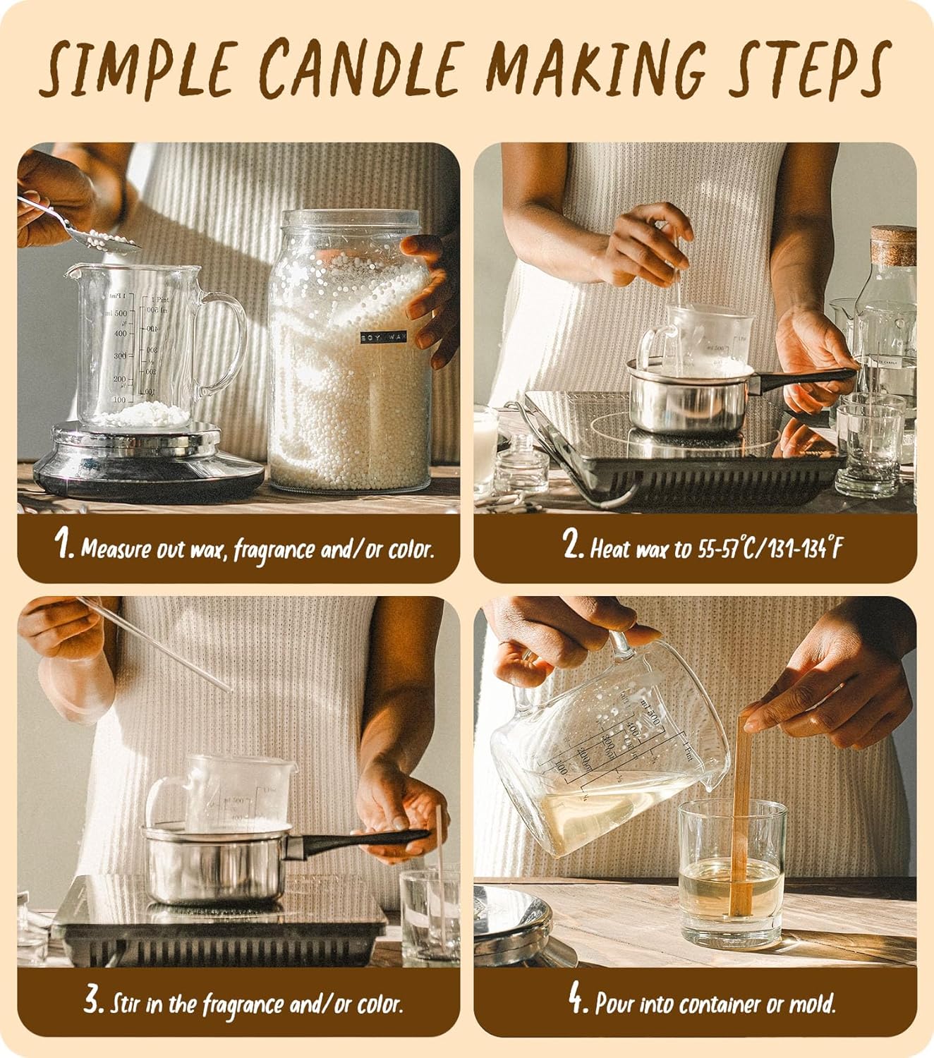 Cera de soja, cera natural para velas BOYUJK Premium, cera de soja 100% orgánica para fabricación de velas de granja, sin aditivos, inofensiva y