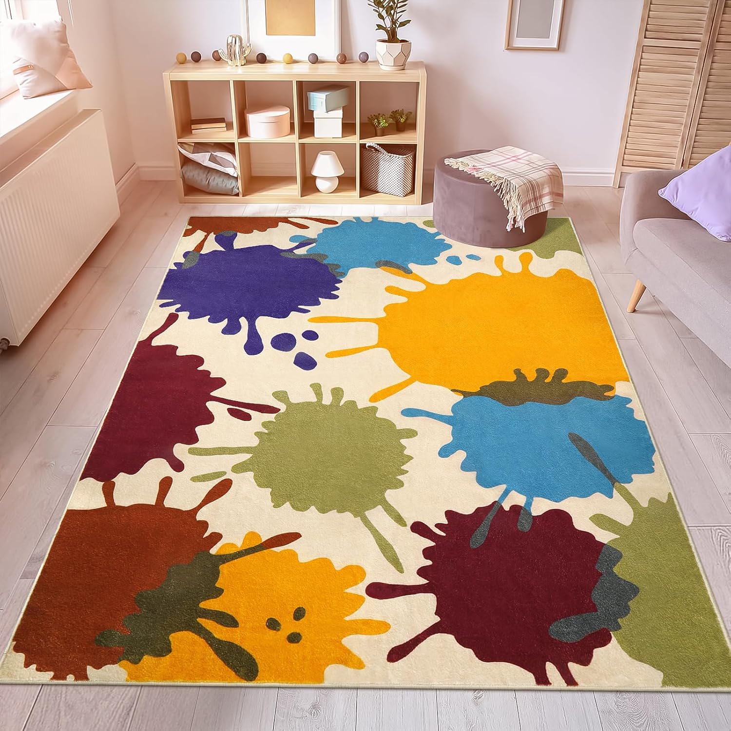 STARUIA Alfombra grande para sala de estar, alfombra de 8 x 10 pies, diseño arcoíris para niños, alfombra lavable para dormitorio, alfombra de tinta