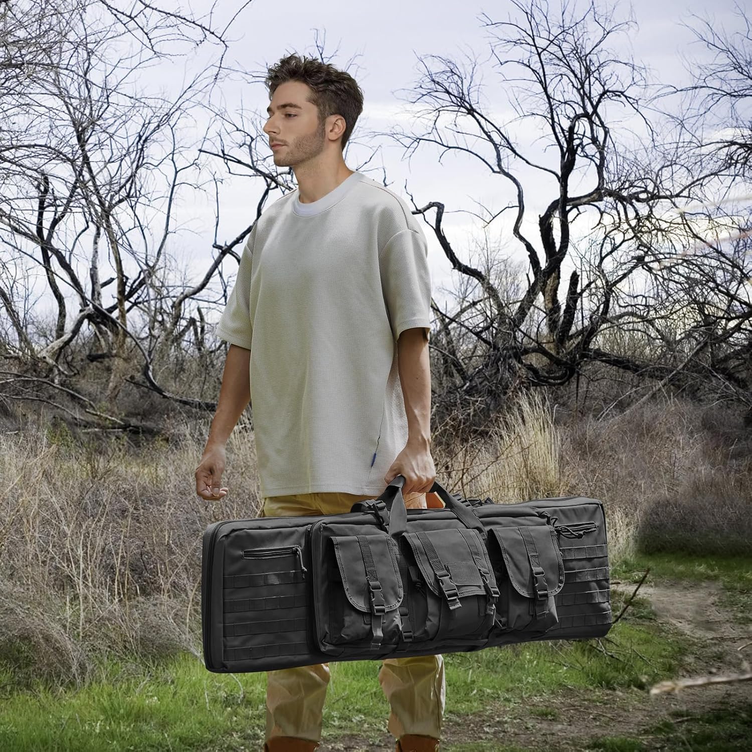 VEVOR Bolsa para rifles, bolsa táctica doble larga para pistola de 36 pulgadas, funda suave para rifle con cremallera con bloqueo, asa portátil y