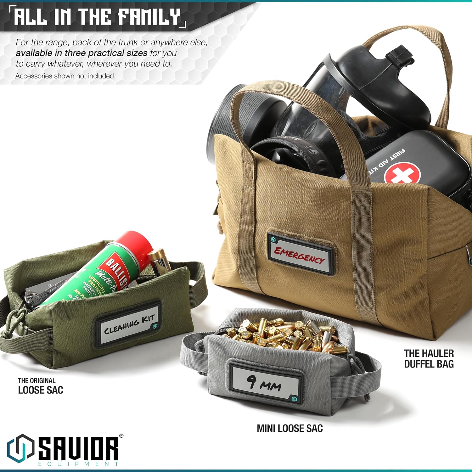 Savior Equipment Loose Sacs – Paquete de 4 bolsas tácticas de munición para armas de fuego, parches de identificación incluidos, rifle, carabina,