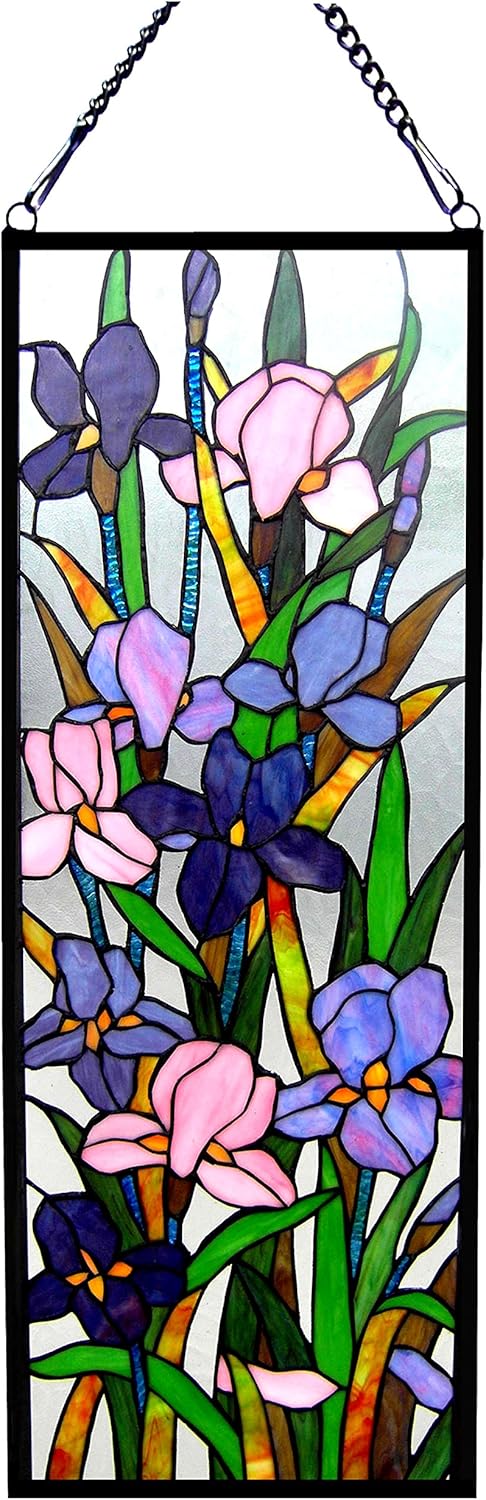 Chloe Lighting SORORIA Tiffany Iris Design – Panel de vitrales (11.5 x 31.5 pulgadas), multicolor