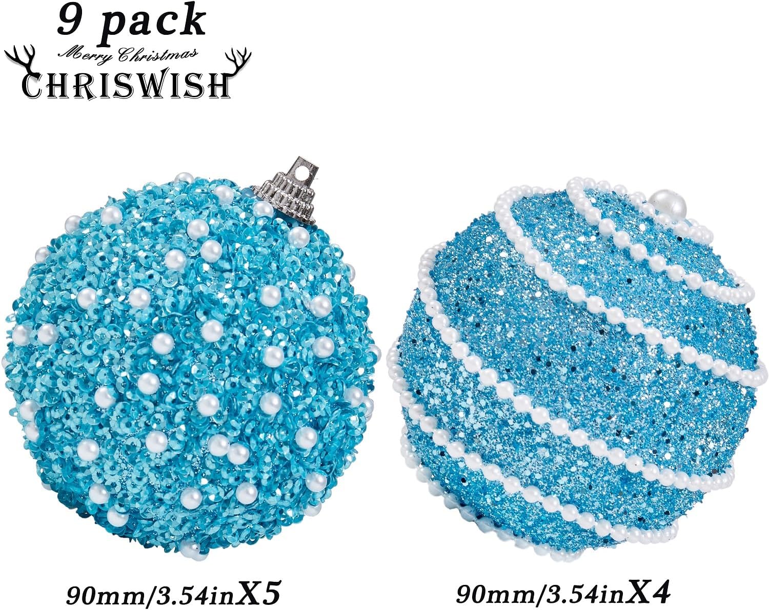 Adornos de bola de Navidad color azul bebé, decoraciones de bolas de Navidad inastillables de plástico colgantes para fiestas de vacaciones (3.543