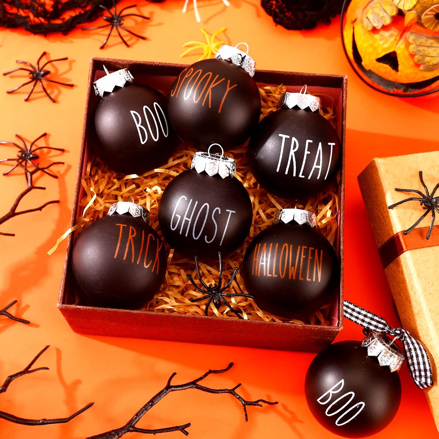 12 adornos de bola de Halloween de 2.4 pulgadas, decoraciones de Halloween para árbol, adornos colgantes de Halloween, decoración de plástico para