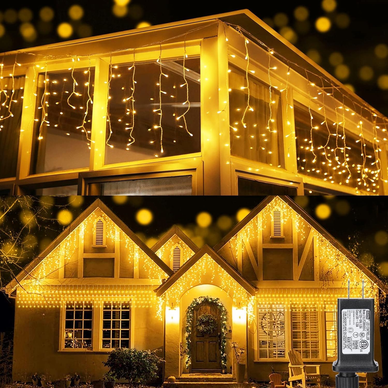Toodour Luces de Navidad de carámbano para exteriores, 29.5 pies, 360 luces LED de decoración de Navidad con 60 gotas, 8 modos, conectables, luces