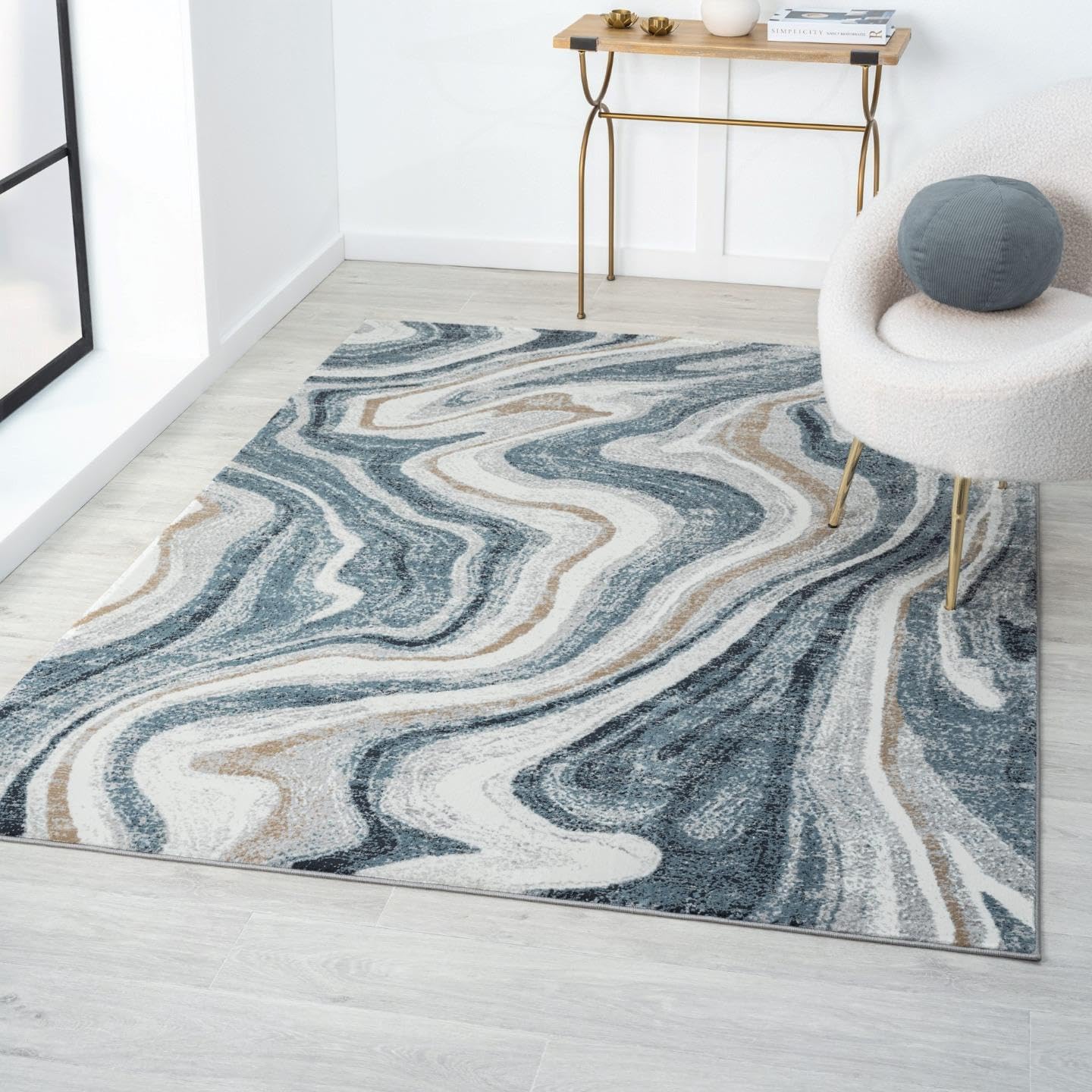 LUXE WEAVERS Alfombra de área azul 8×10 con diseño de mármol