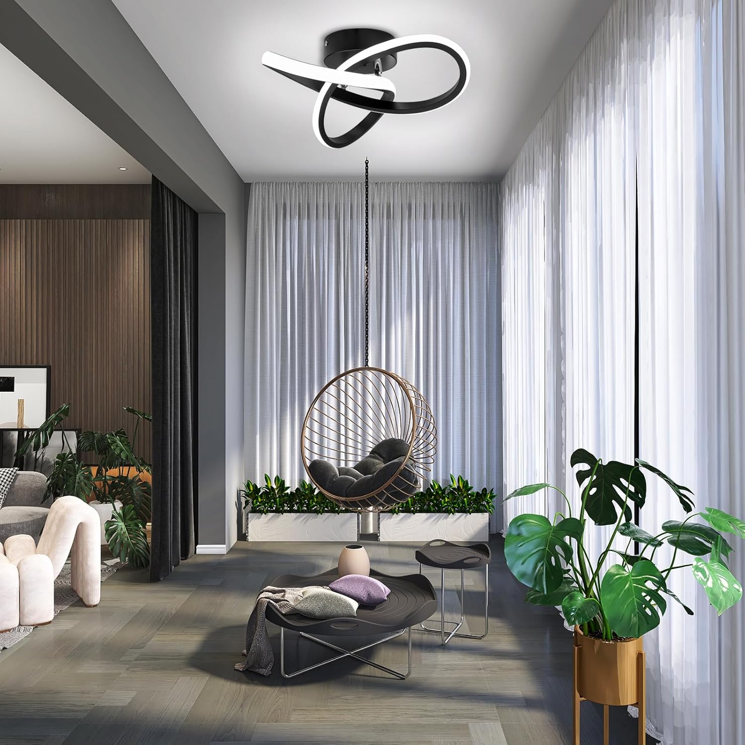 ADISUN Lámpara de techo LED moderna de montaje empotrado, lámpara de techo blanca fría para cocina, loft, pasillo, balcón, escalera, jardín, 22 W,