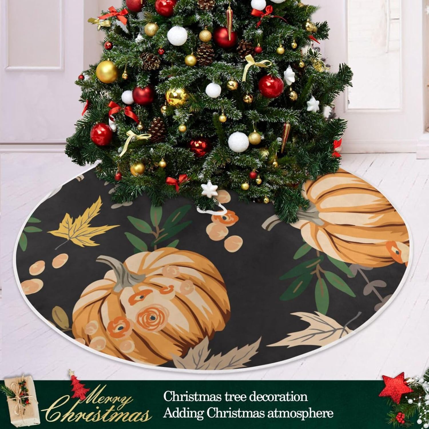 Falda de árbol de hojas de calabazas de otoño, falda de árbol suave, decoración de árbol, faldas de Navidad árboles de Navidad