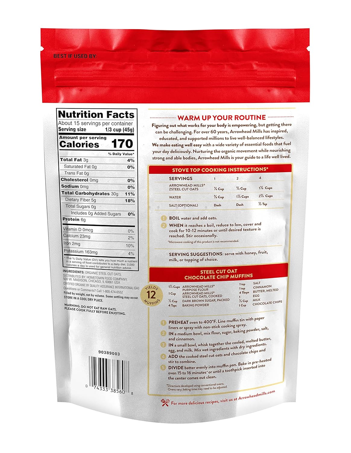 Arrowhead Mills Avena cortada al acero, sin gluten (6x24oz)