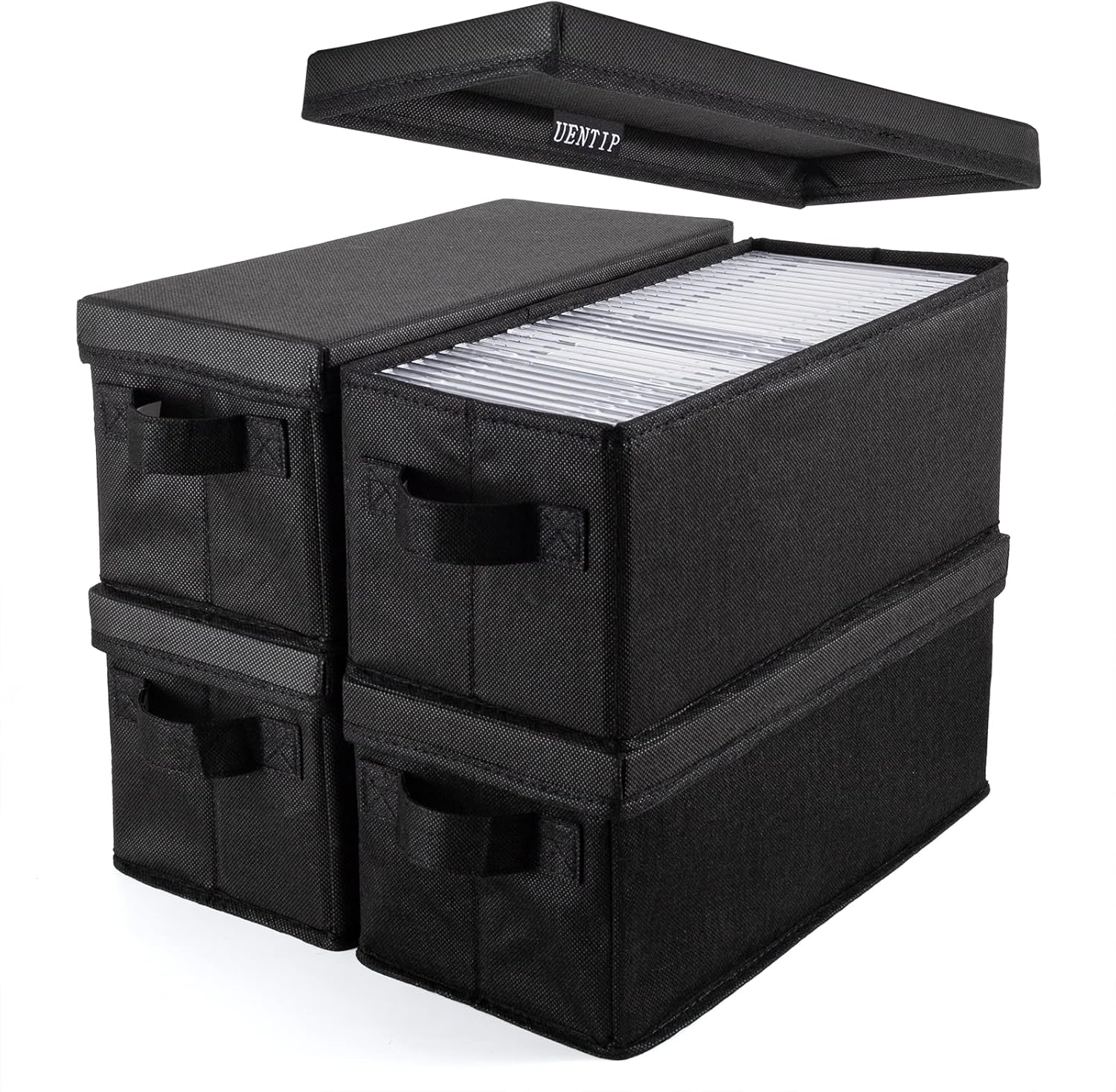 Cajas de almacenamiento para CD  Paquete de 4 cajas de CD  13.2 x 5.9 x 5.3 pulgadas, contenedor con capacidad para 30 CD en estuches completos, 60
