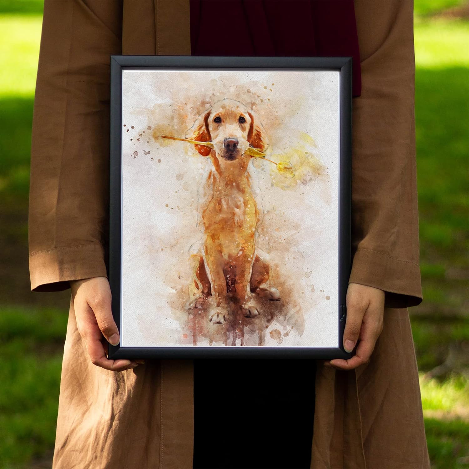 Awesometik Pintura personalizada del retrato del perro de la acuarela del perro de la impresión de la lona del perro de la mamá