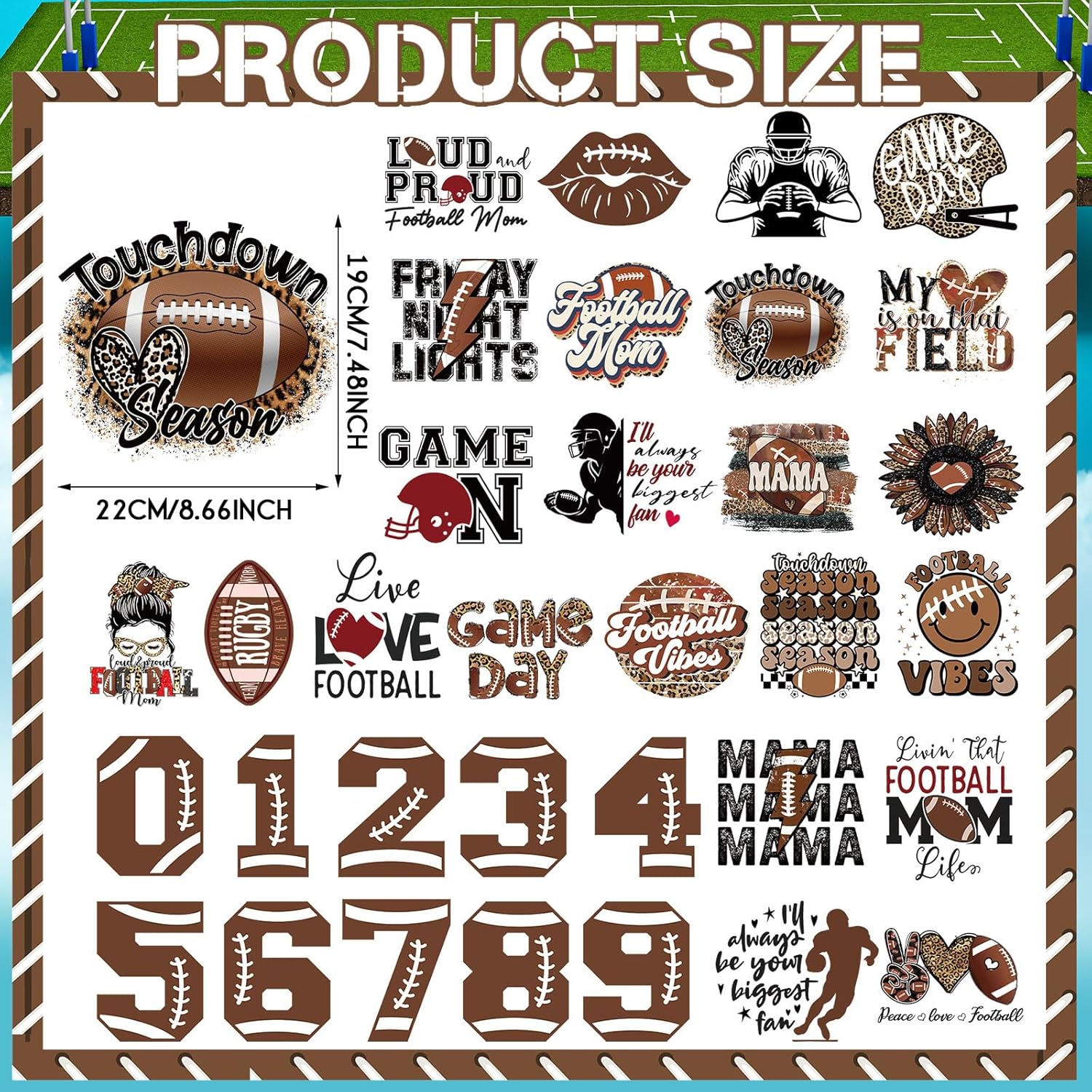 30 piezas de parches de transferencia de fútbol americano para planchar, diseños de casco de fútbol, calcomanías de transferencia de calor,