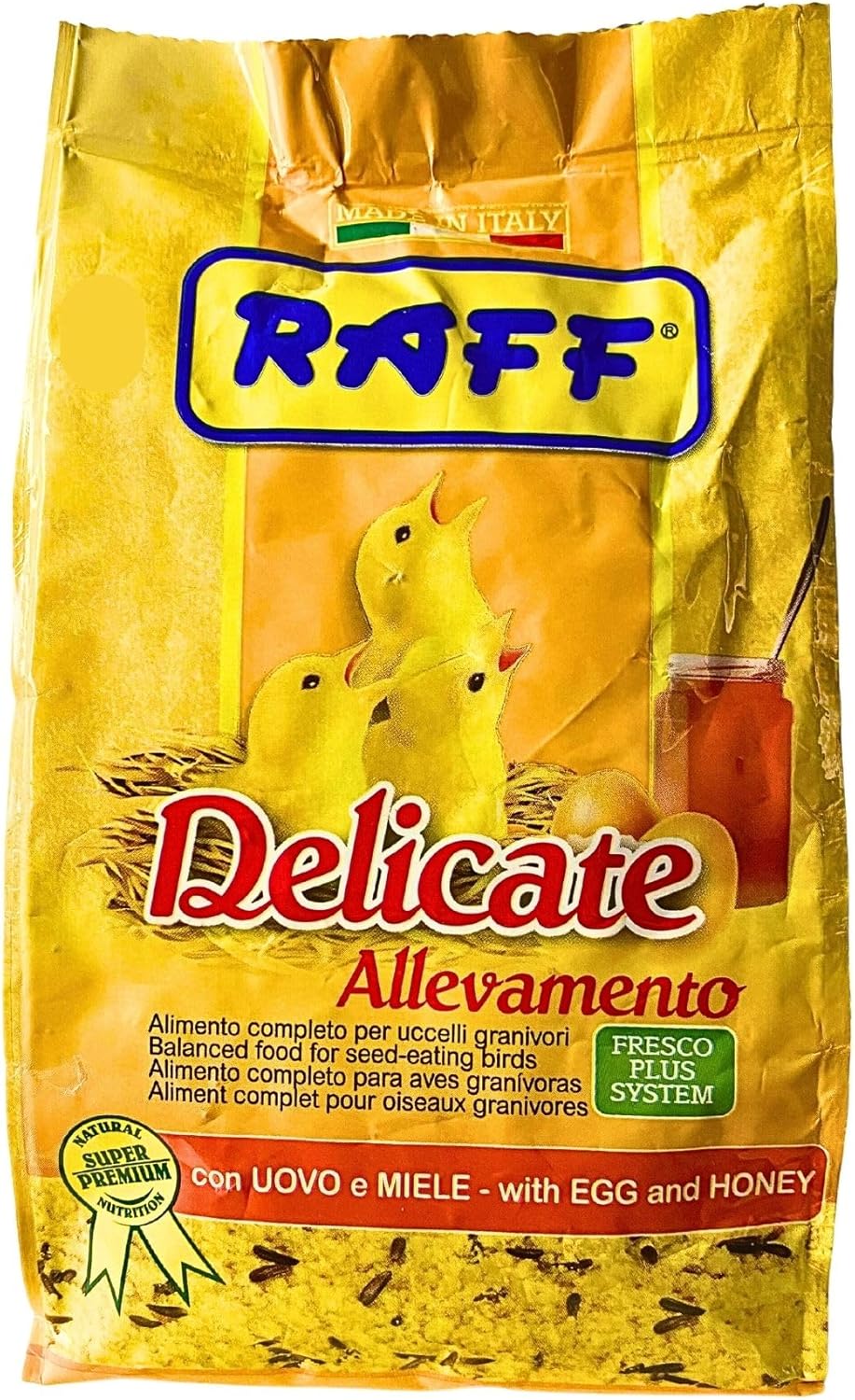 Raff Delicado Allevamento 17.64 oz – Golosinas de huevo y pasta de miel para pájaros pinzones, periquitos, cacatúas, pájaros enamorados, canarios –