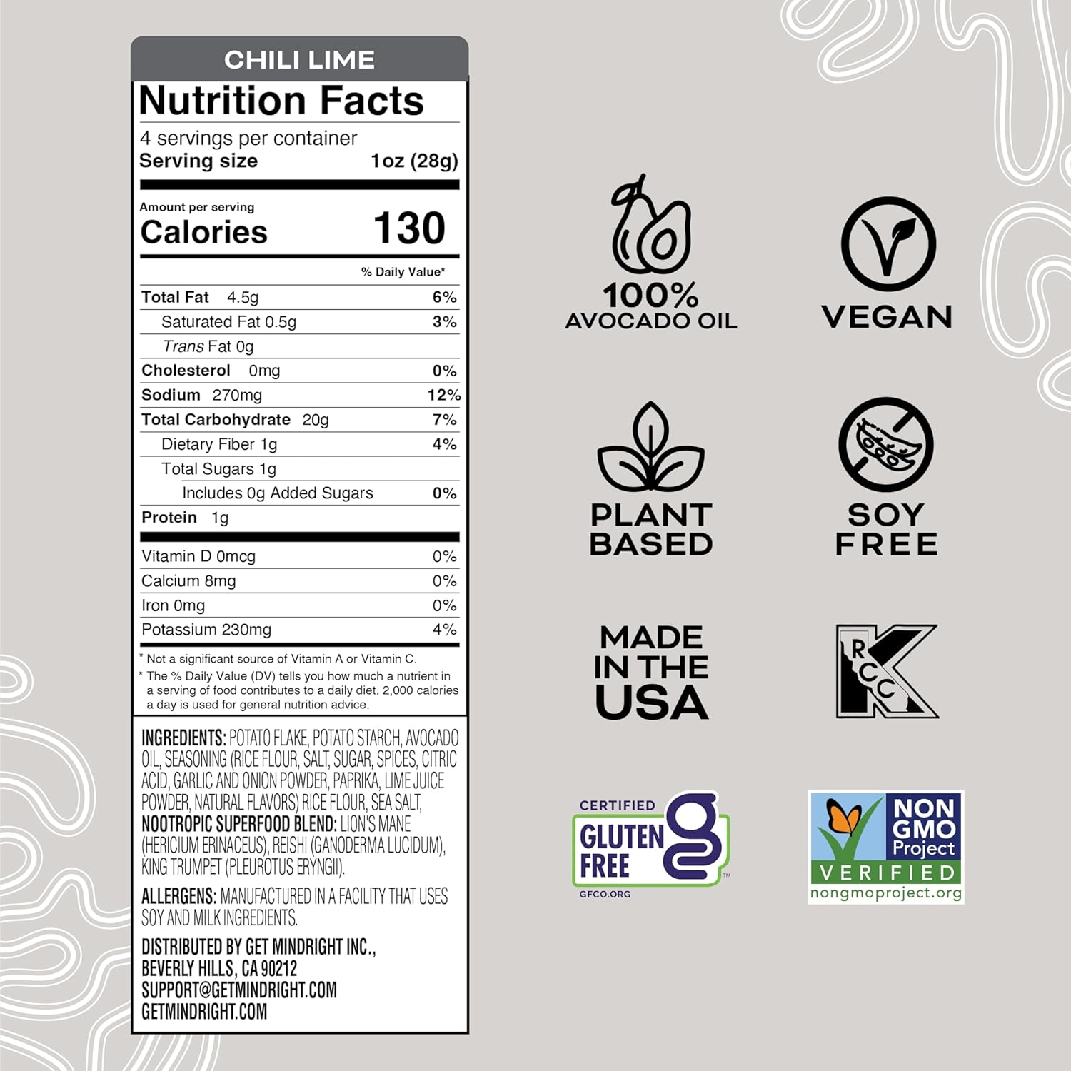 Mindright Superfood – Snacks veganos nootrópicos con papas fritas, sin gluten, sin OMG, sin lácteos, aperitivo de comida cerebral para mejorar el