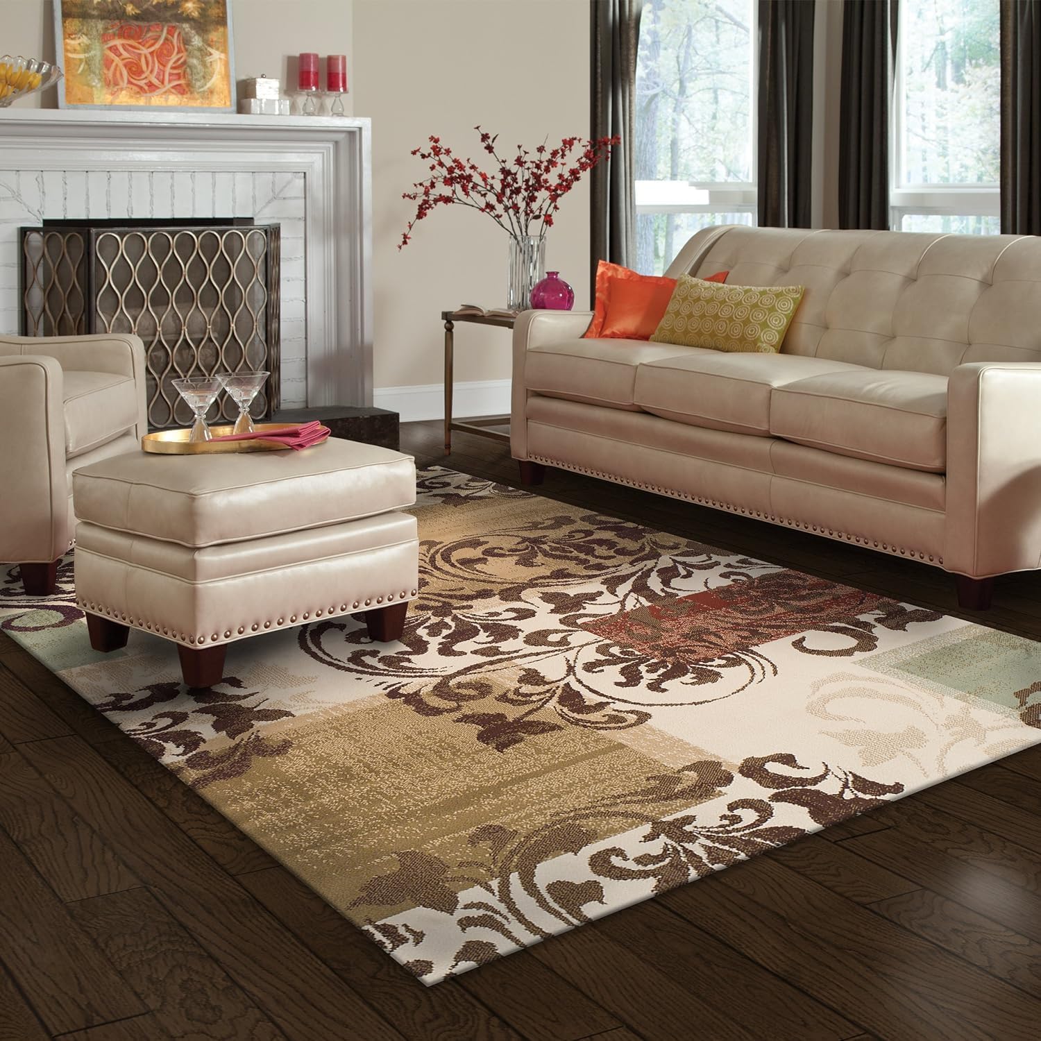 SUPERIOR Aspatria – Alfombra geométrica de desplazamiento para interiores con respaldo de yute, 5 x 8 pies, marfil