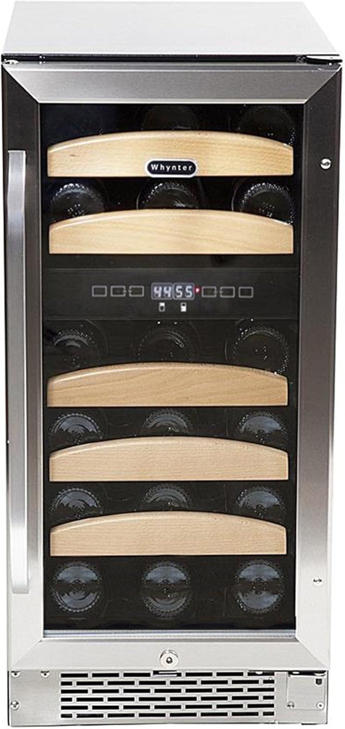 Whynter BWR-281DZ refrigerador de vino empotrado de doble zona, 28 botellas, Acero inoxidableNegro