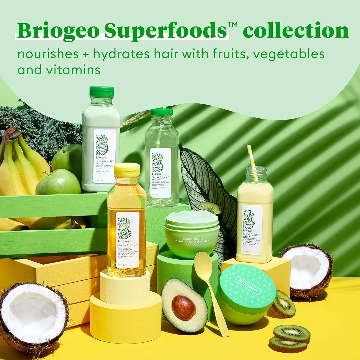 Briogeo Superfoods Champú Reabastecedor de Matcha y Manzana. Apoya el cabello y el cuero cabelludo saludables y equilibrados, vegano, sin falatos ni