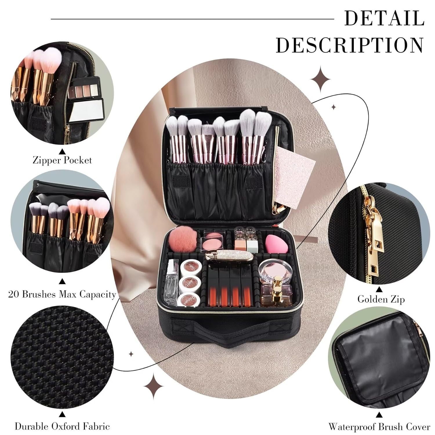 Stagiant Bolsa de maquillaje de viaje, bolsa de maquillaje para mujer, bolsa grande de cuero para cosméticos, bolsa de aseo de viaje para niñas,