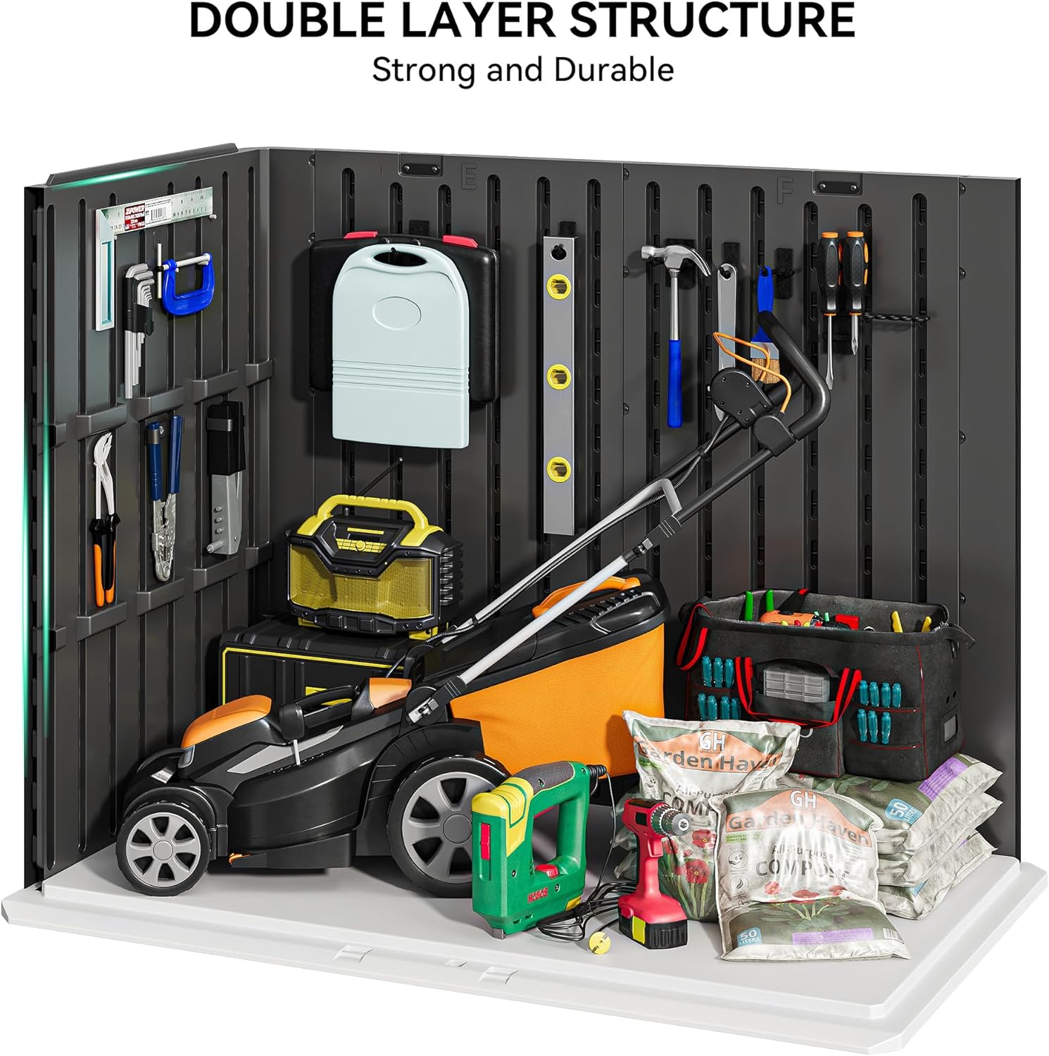 YITAHOME Cobertizo de almacenamiento horizontal para exteriores con puerta con cerradura en forma de X, 35 pies cúbicos de resina resistente a la