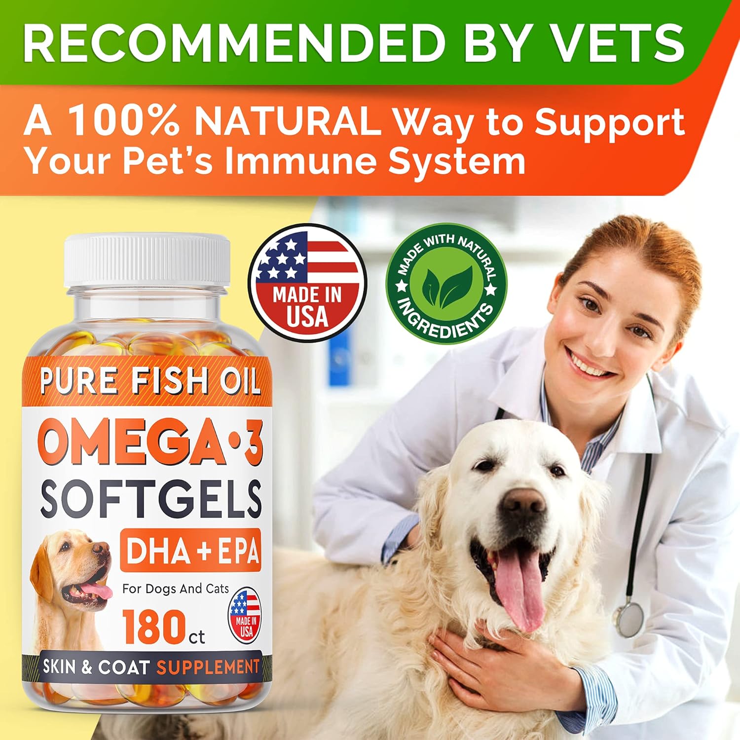 StrellaLab Pastillas de aceite de pescado Omega 3 para perros (180 unidades)  Cápsulas blandas sin olor a pescado  EPA + DHA ácidos grasos reducen