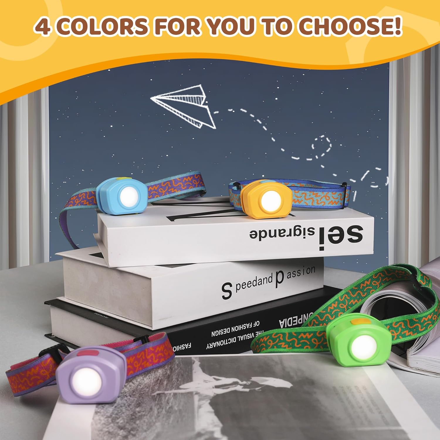 EverBrite Linterna frontal LED recargable para niños con modo RGB y diadema ajustable, 3 modos de faros multicolor para niños, lámpara de cabeza