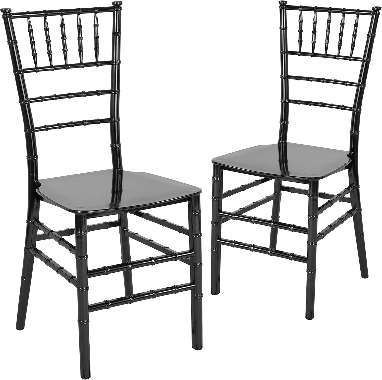 Flash Furniture Paquete de 2 sillas Chiavari apilables de resina negra de la serie HERCULES