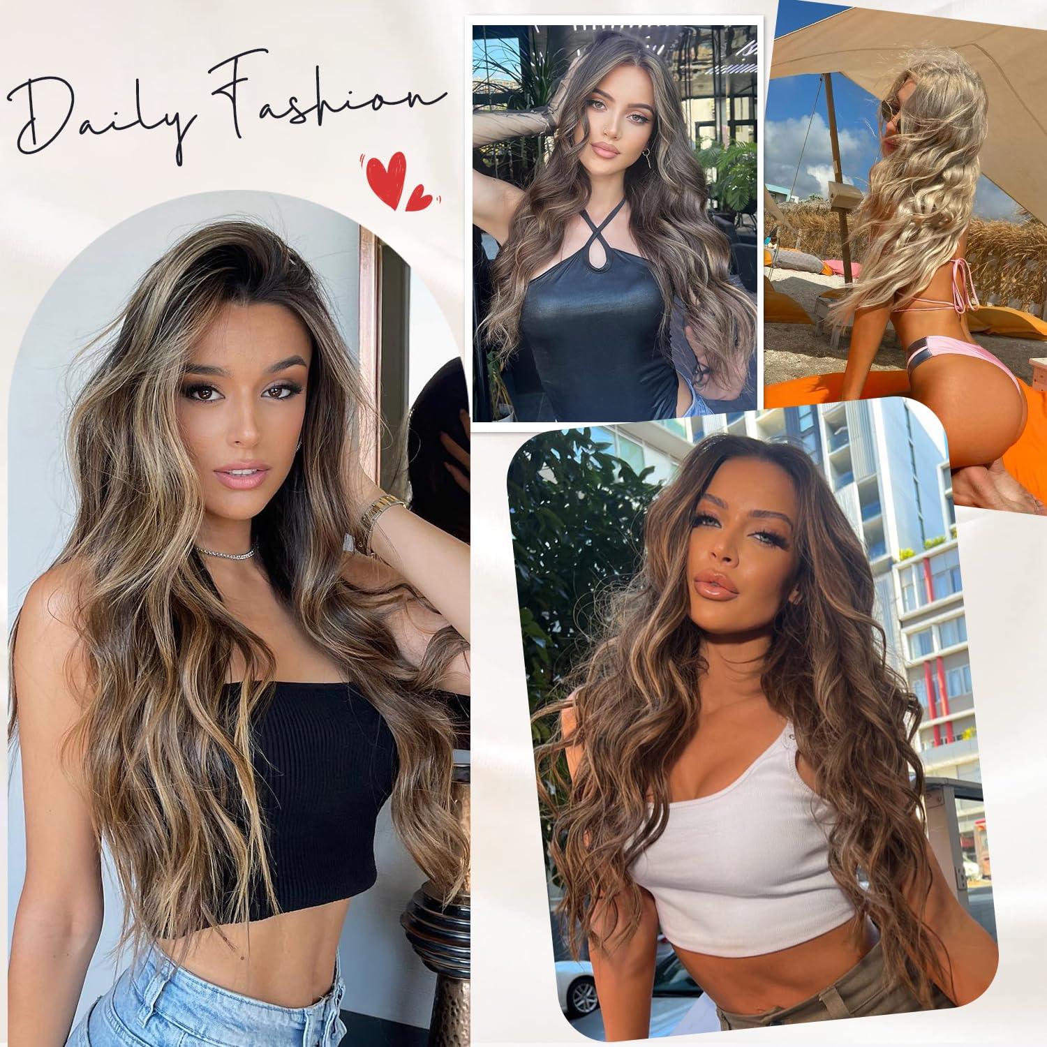 Extensiones de cabello marrón con clip para mujer, 7 unidades, extensiones de cabello largo y rizado, extensiones de cabello largo y grueso,