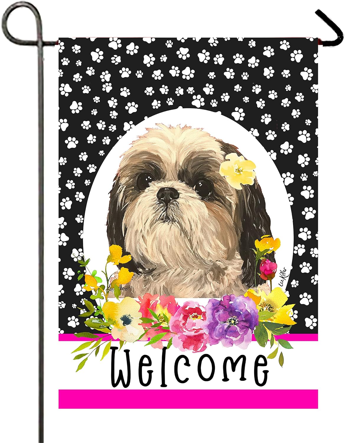Shih Tzu – Bandera de casa con estampado de huellas de Best of Breed