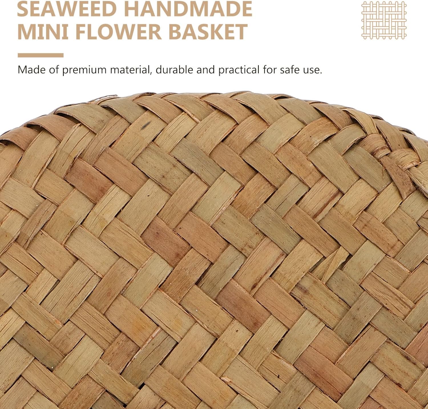 Zerodeko Cesta de pastos marinos con tapa, cesta de flores tejida a mano con tapa, cesta de mimbre para estantes, caja de almacenamiento pequeña,