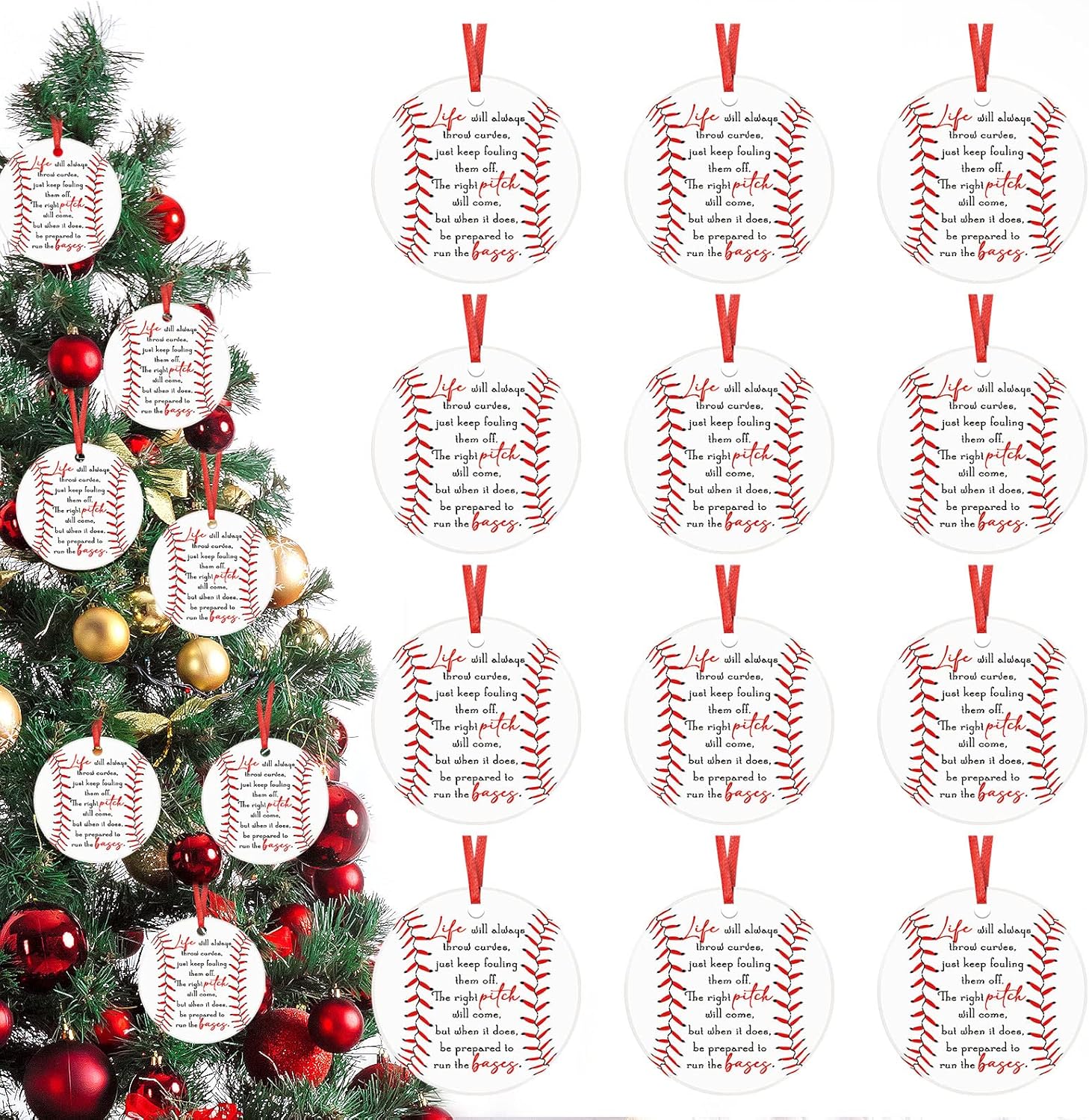 Sieral 20 piezas de adornos de Navidad de béisbol 2023, adornos colgantes personalizados redondos de cerámica, regalo del equipo de béisbol,