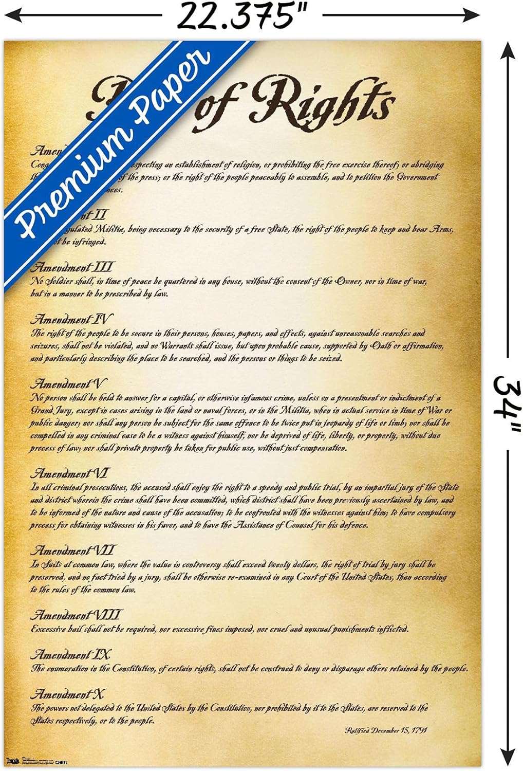 Trends International The United States of America – Póster de pared de Carta de Derechos, 22.375 x 34 pulgadas, versión premium sin marco