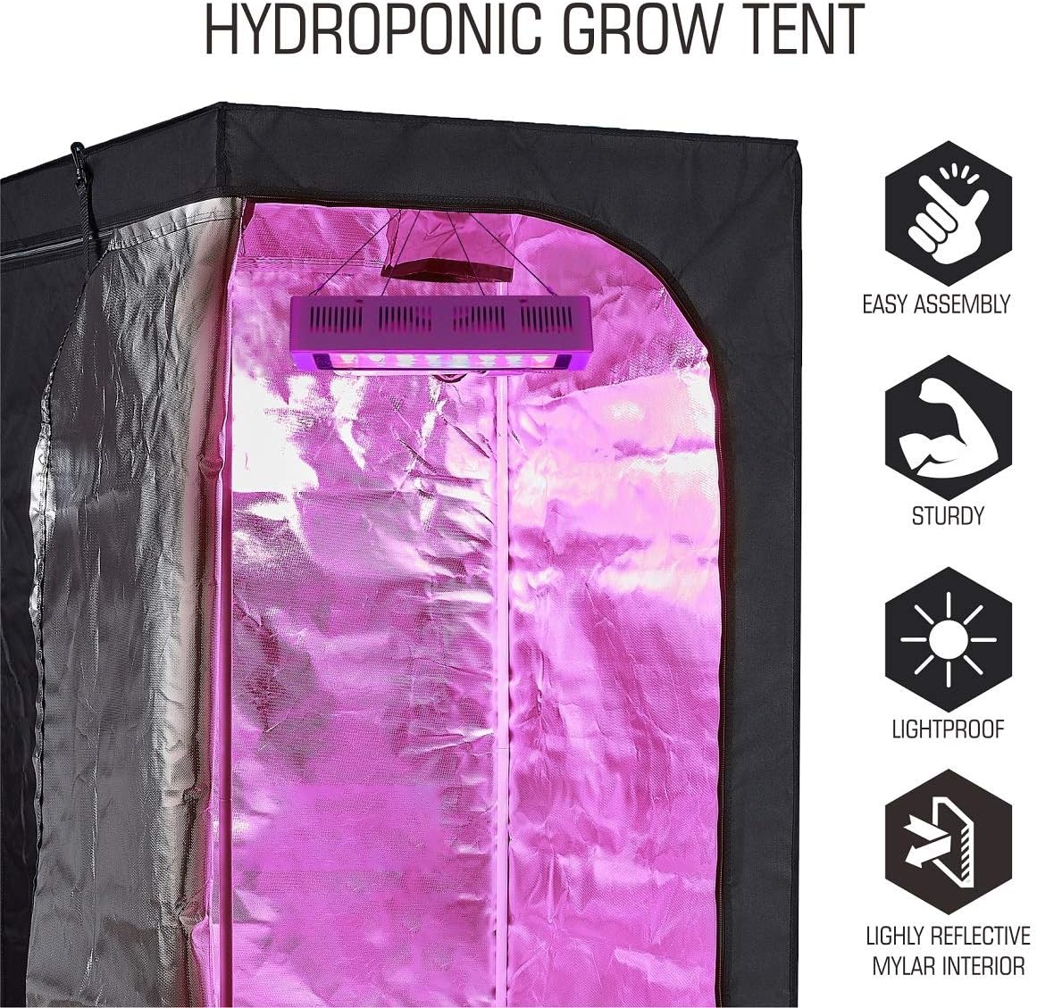 ALPHAPAR – Kit completo de tienda de campaña de cultivo de 48 x 24 x 72 pulgadas, sistema de cultivo hidropónico de plantas de interior para