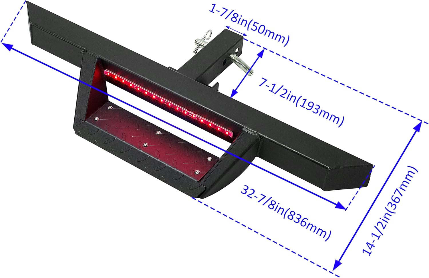 KUAFU Paso de enganche universal con luz de freno LED para receptor de remolque de camión de remolque de camión barra de paso de remolque protector